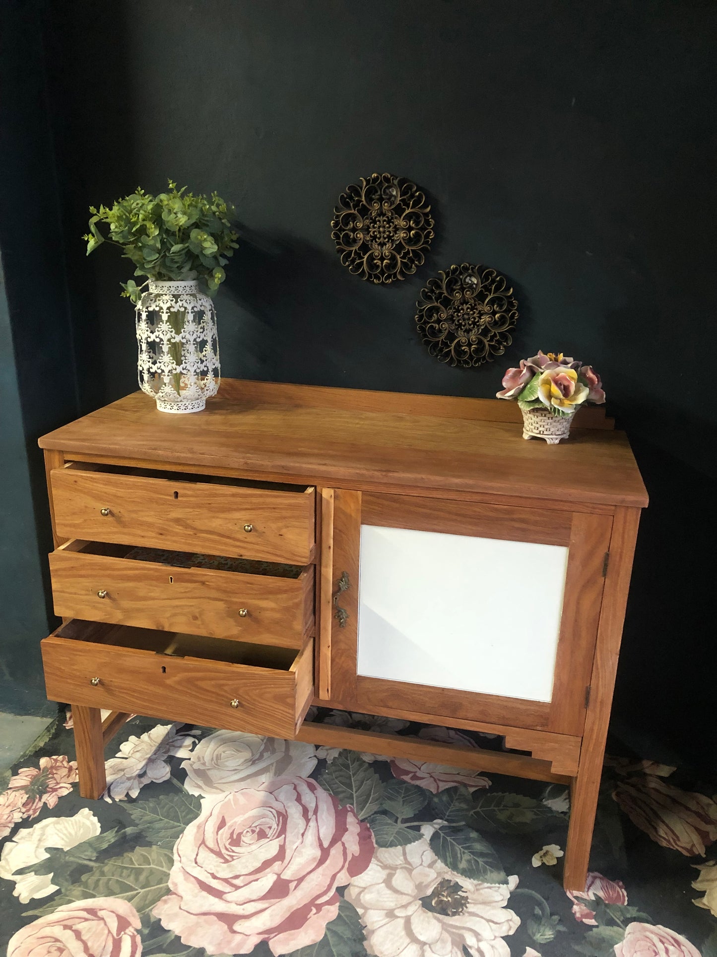 Vintage Wooden Sideboard with Drawer and Cabinet Storage