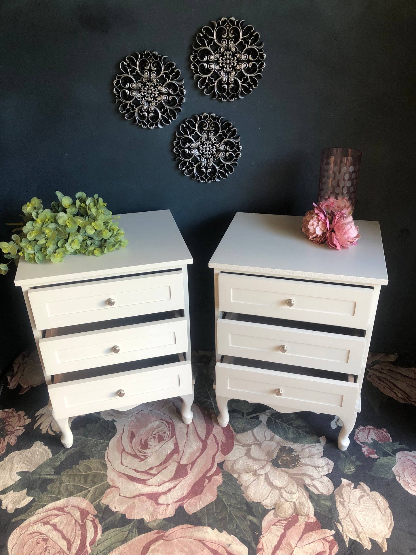Elegant Winter White Bedside Tables with French Flair