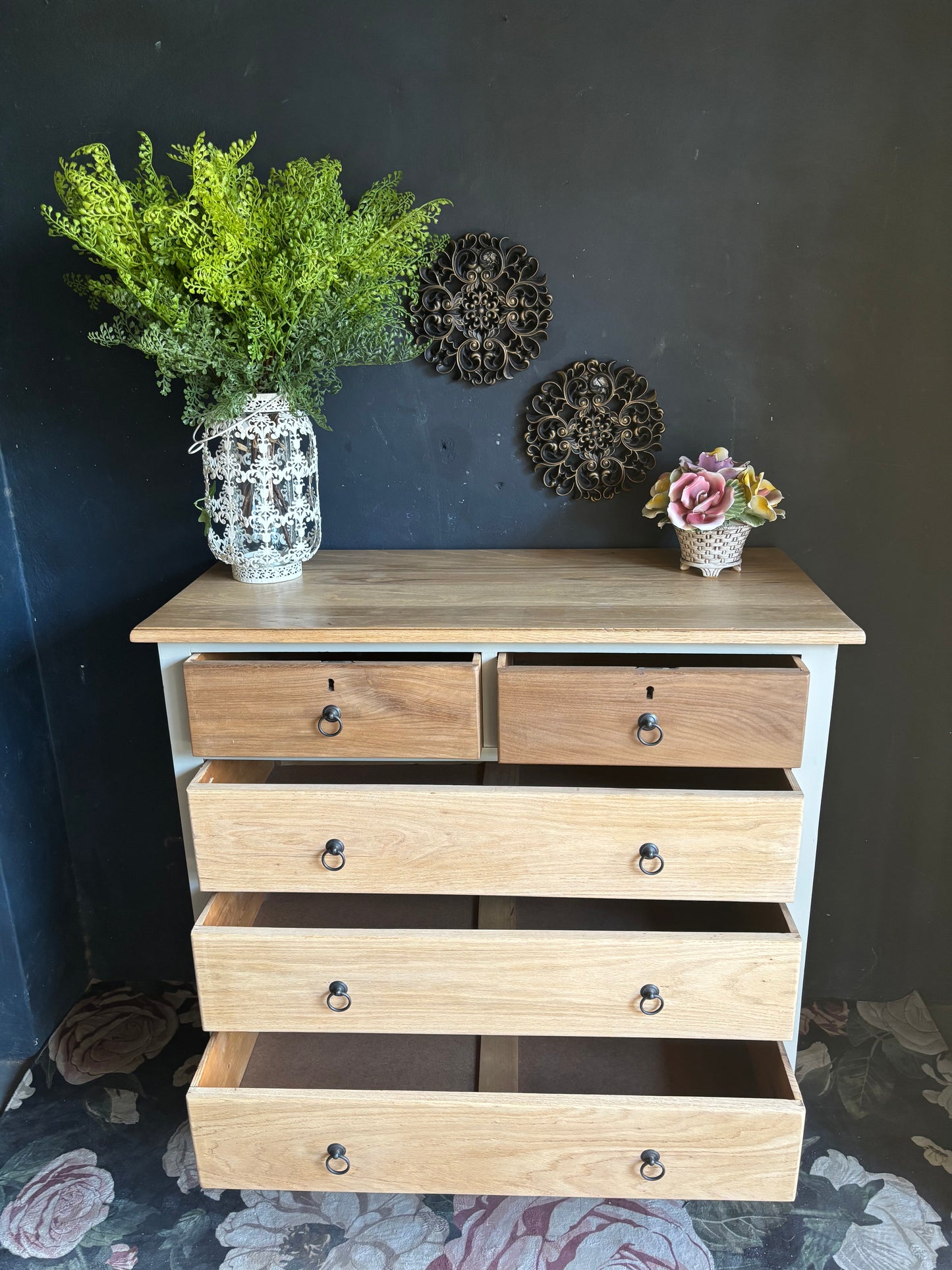 Solid Oak Two Tone Chest of Drawers