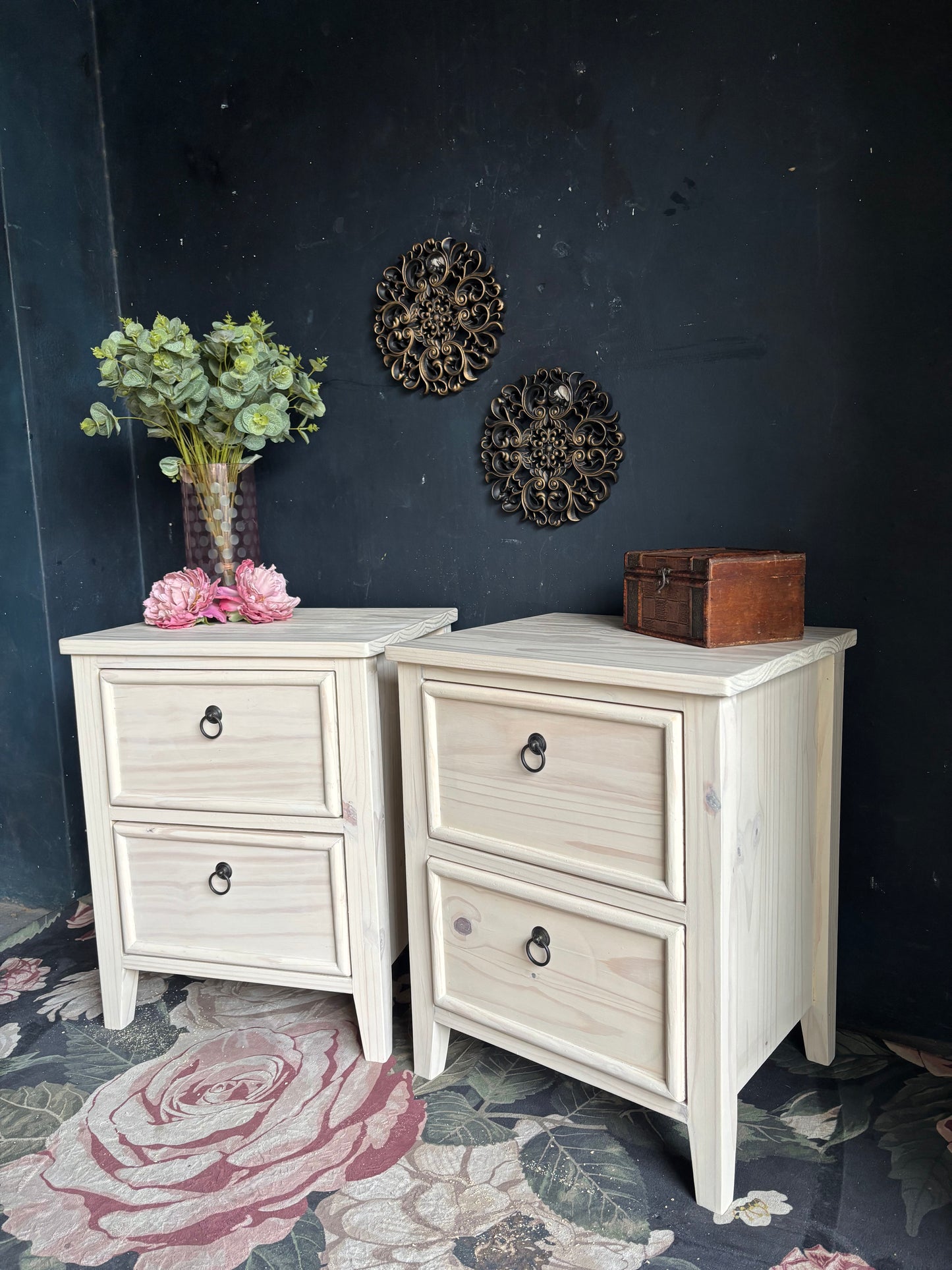 Hampton White Washed Bedside Tables (selling as a pair)