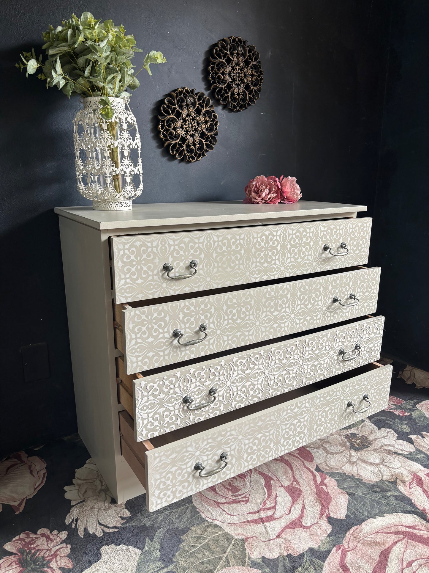 Soft Neutral Patterned Four Drawer Chest