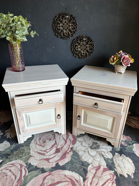 Pine Bedside Tables with Drawer and Cupboard