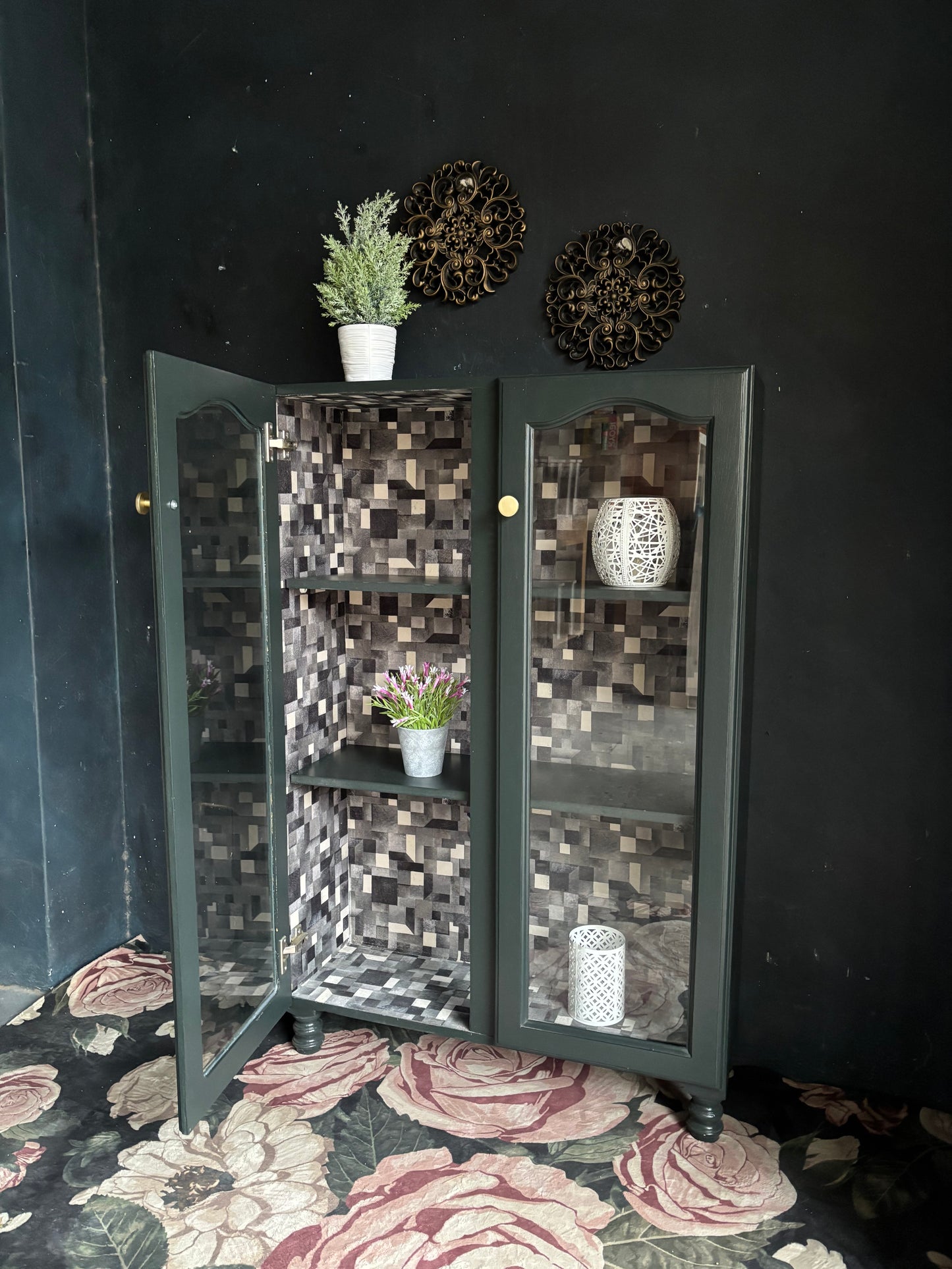 Forest Green Glass Display Cabinet