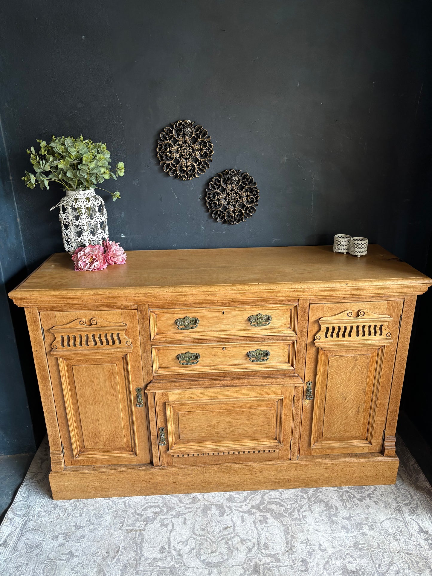 Solid Oak Sideboard with Carved Detail