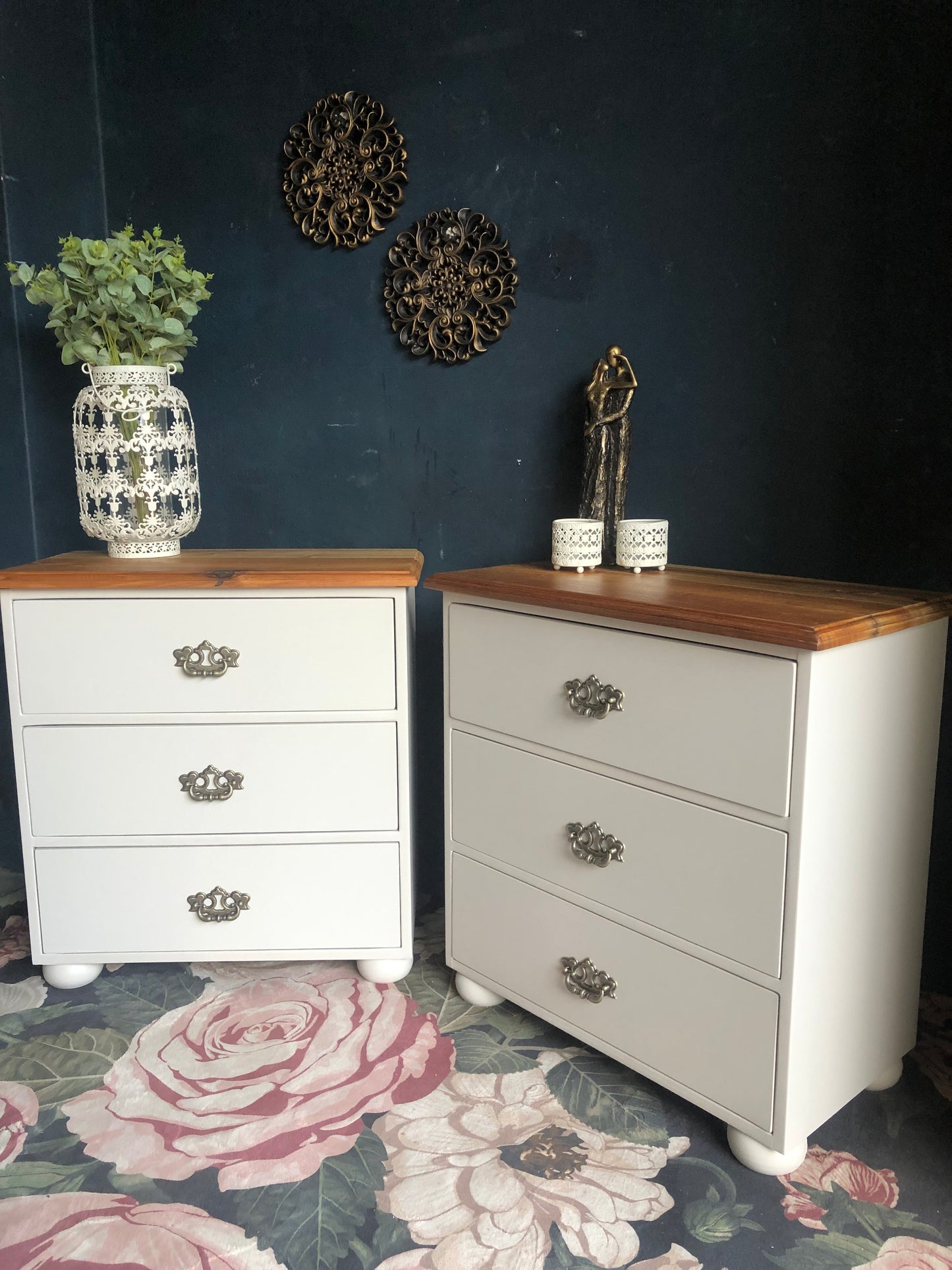 Elegant 3-Drawer Bedside Pedestals with Blackwood Tops