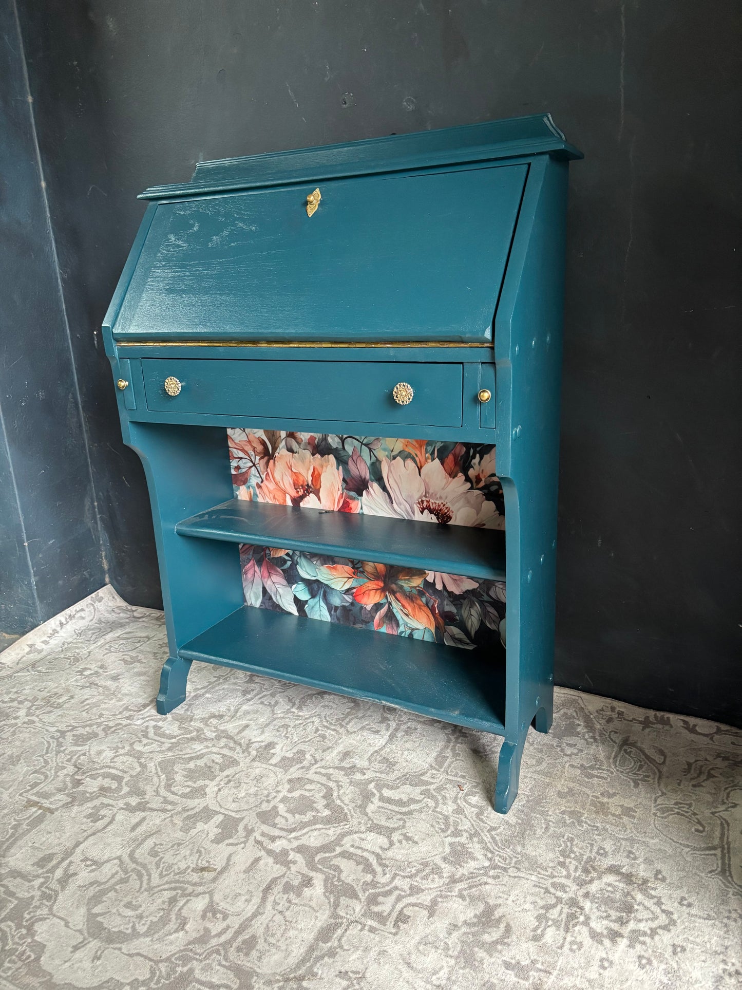 Teal Drop Front Writing Bureau