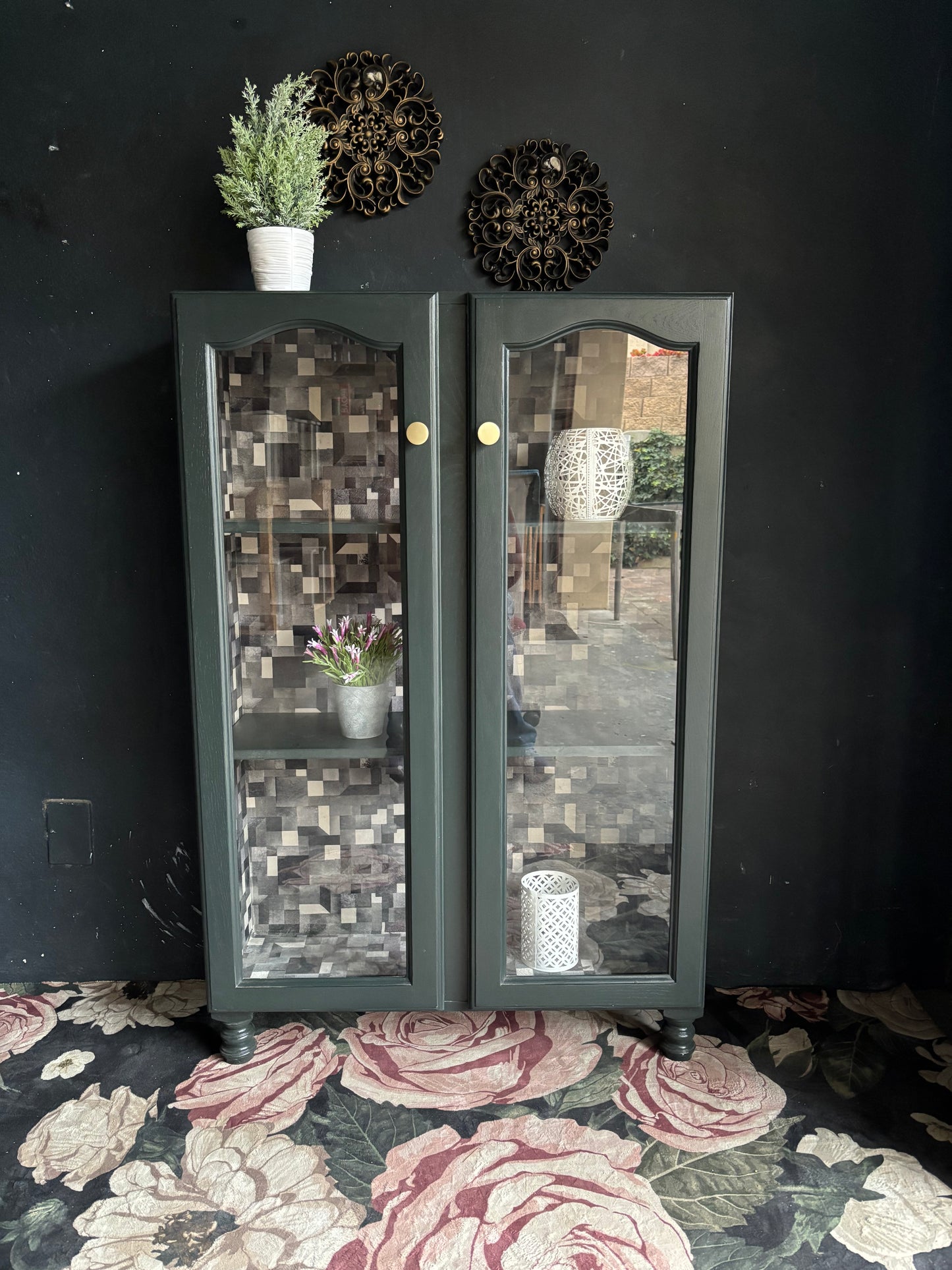 Forest Green Glass Display Cabinet