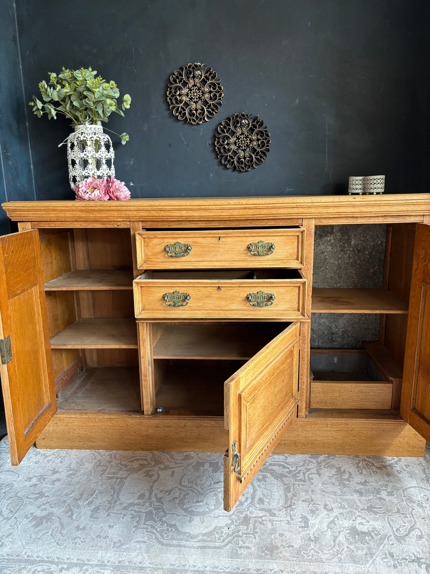 Solid Oak Sideboard with Carved Detail
