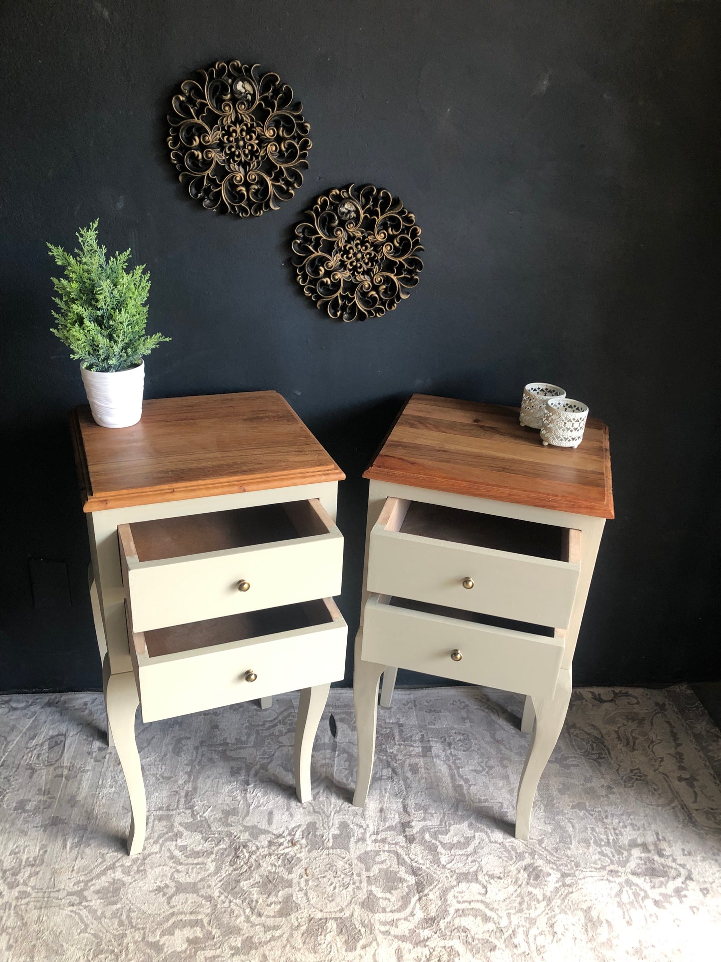 Elegant 2-Drawer French-Style Pedestal Tables (Set of 2)