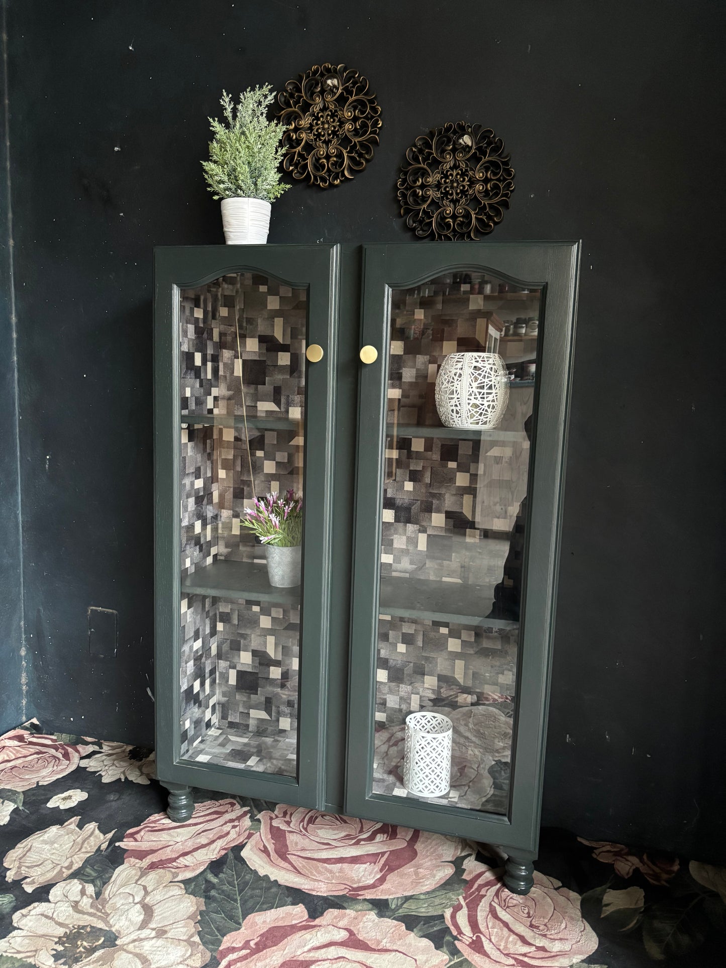 Forest Green Glass Display Cabinet