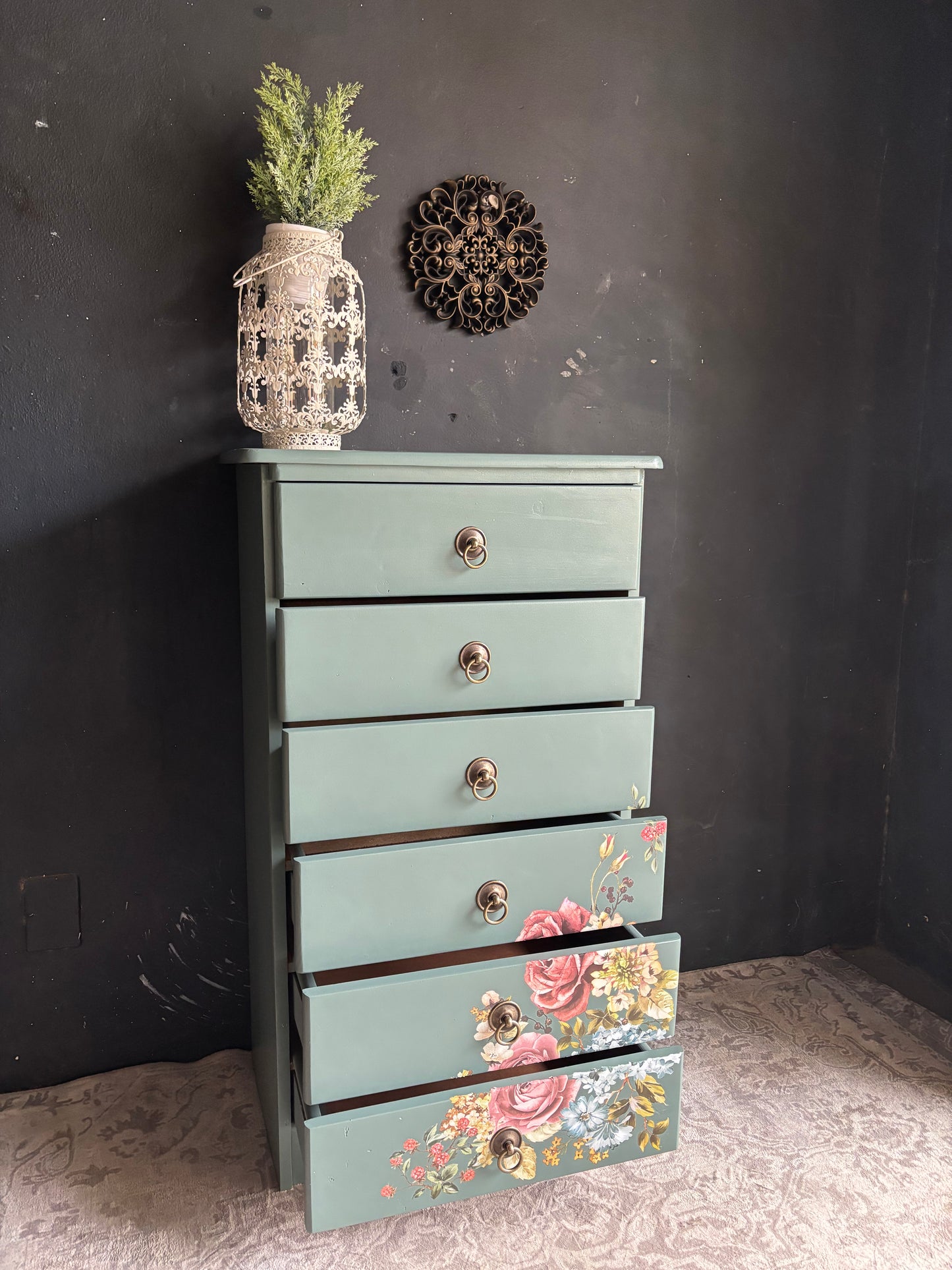 Floral Vibrant Teal Chest of Drawers