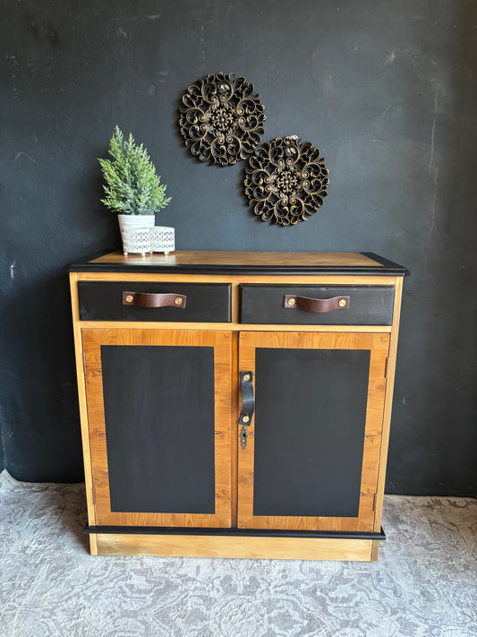 Two-Tone Cabinet with Leather Handles – Rustic Modern Charm