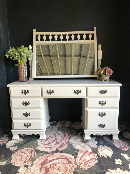 Elegant White Dressing Table with Swivel Mirror