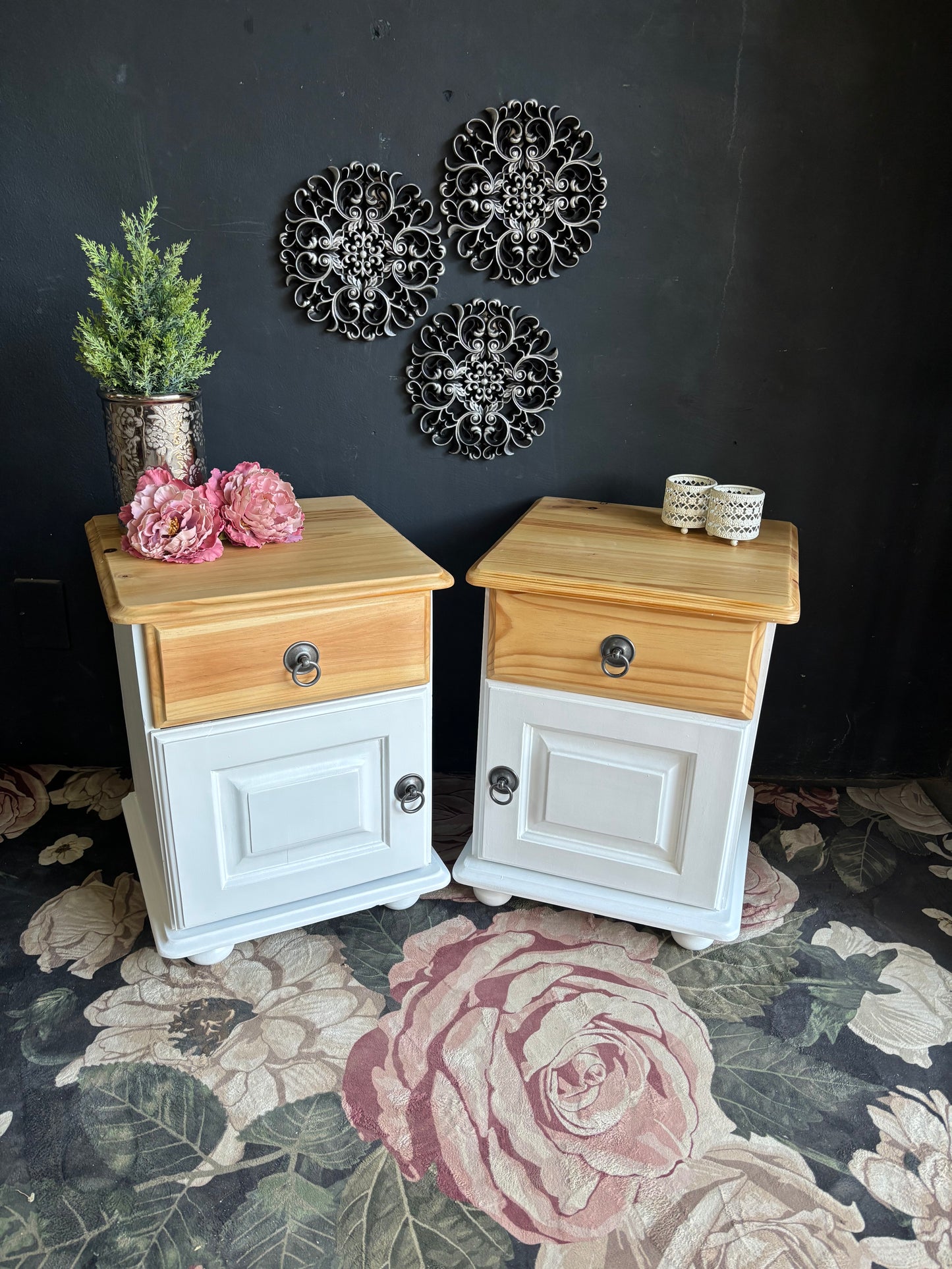 Pair of White & Pine Bedside Tables