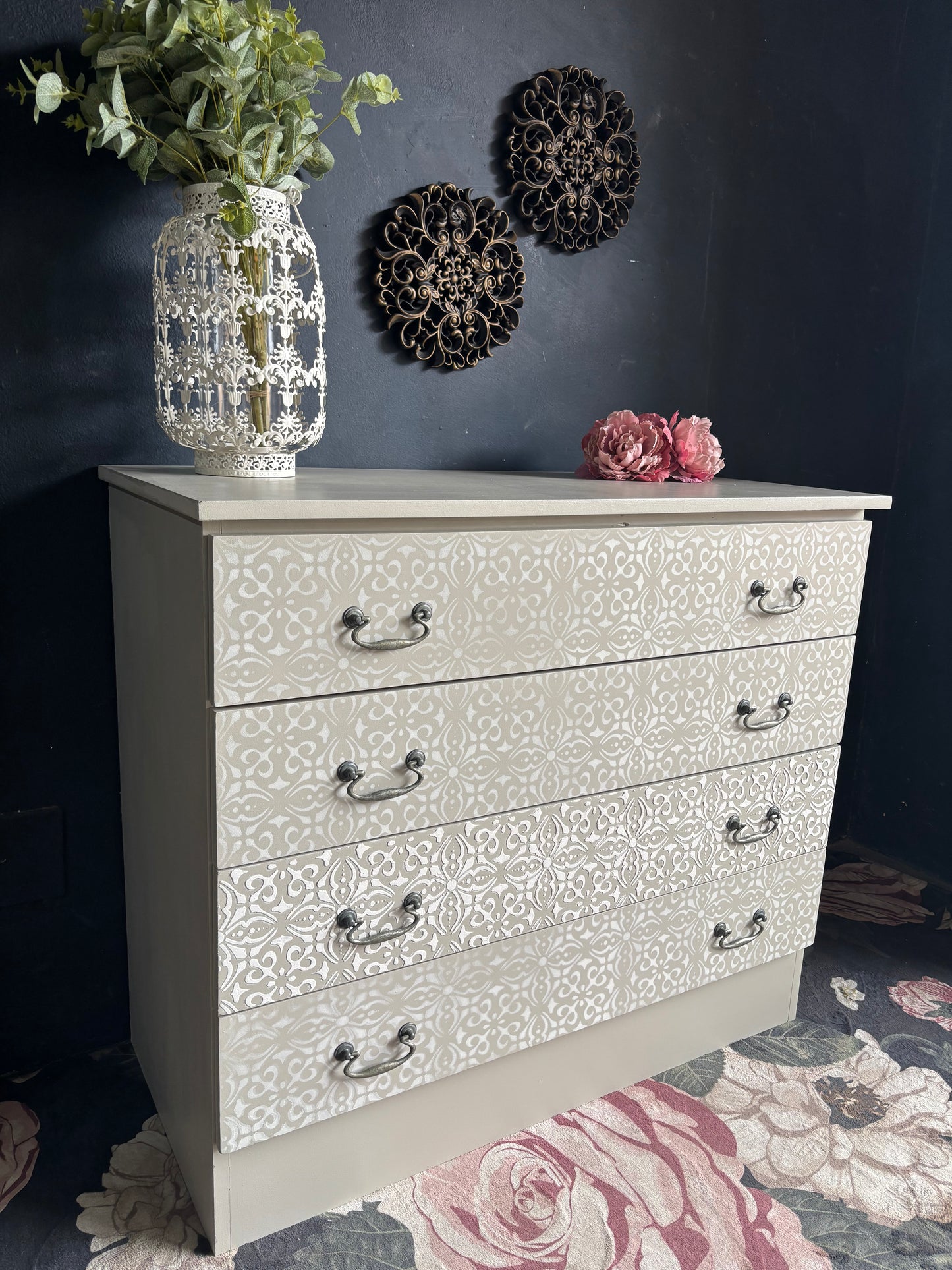 Soft Neutral Patterned Four Drawer Chest
