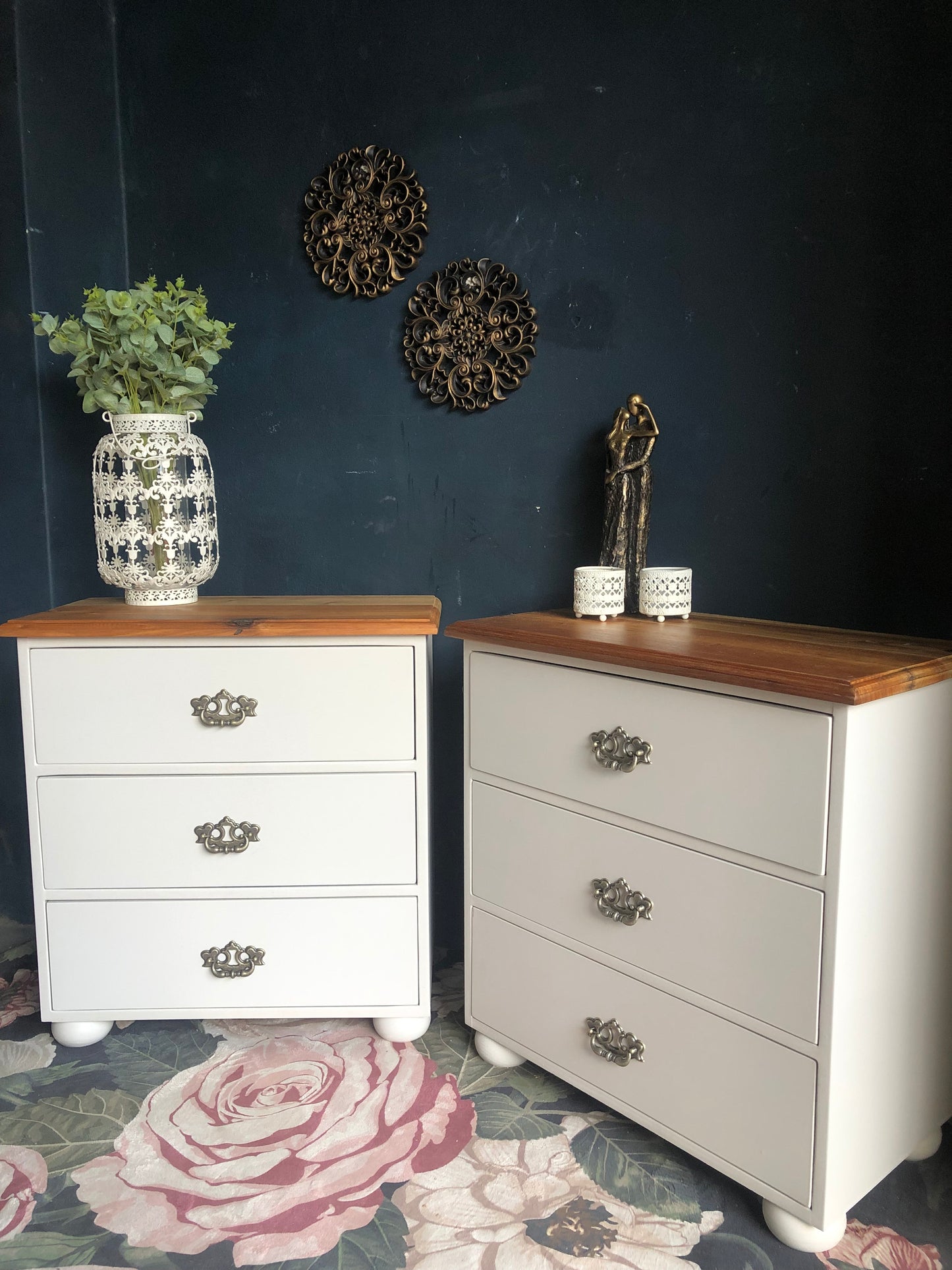 Elegant 3-Drawer Bedside Pedestals with Blackwood Tops