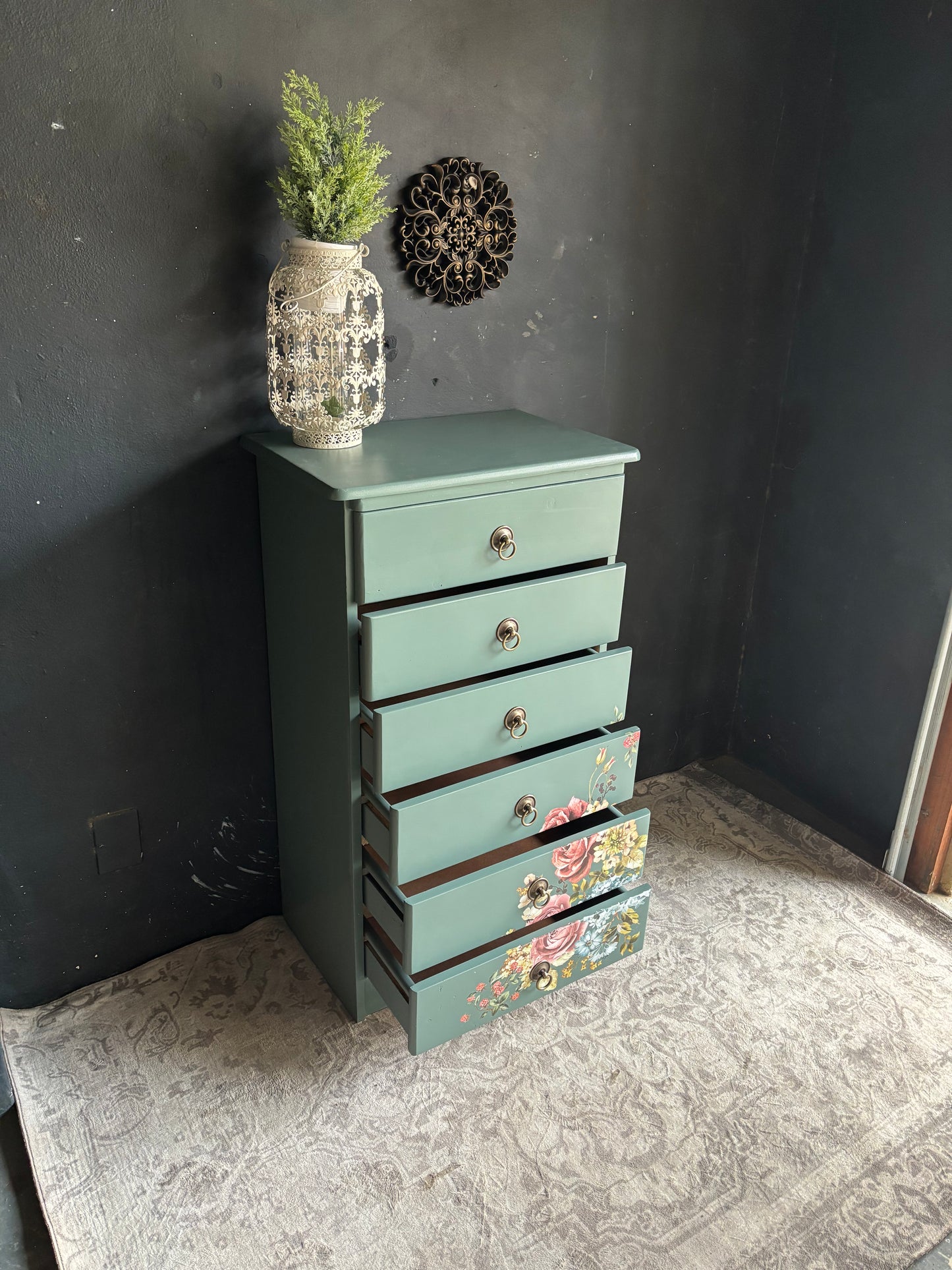 Floral Vibrant Teal Chest of Drawers