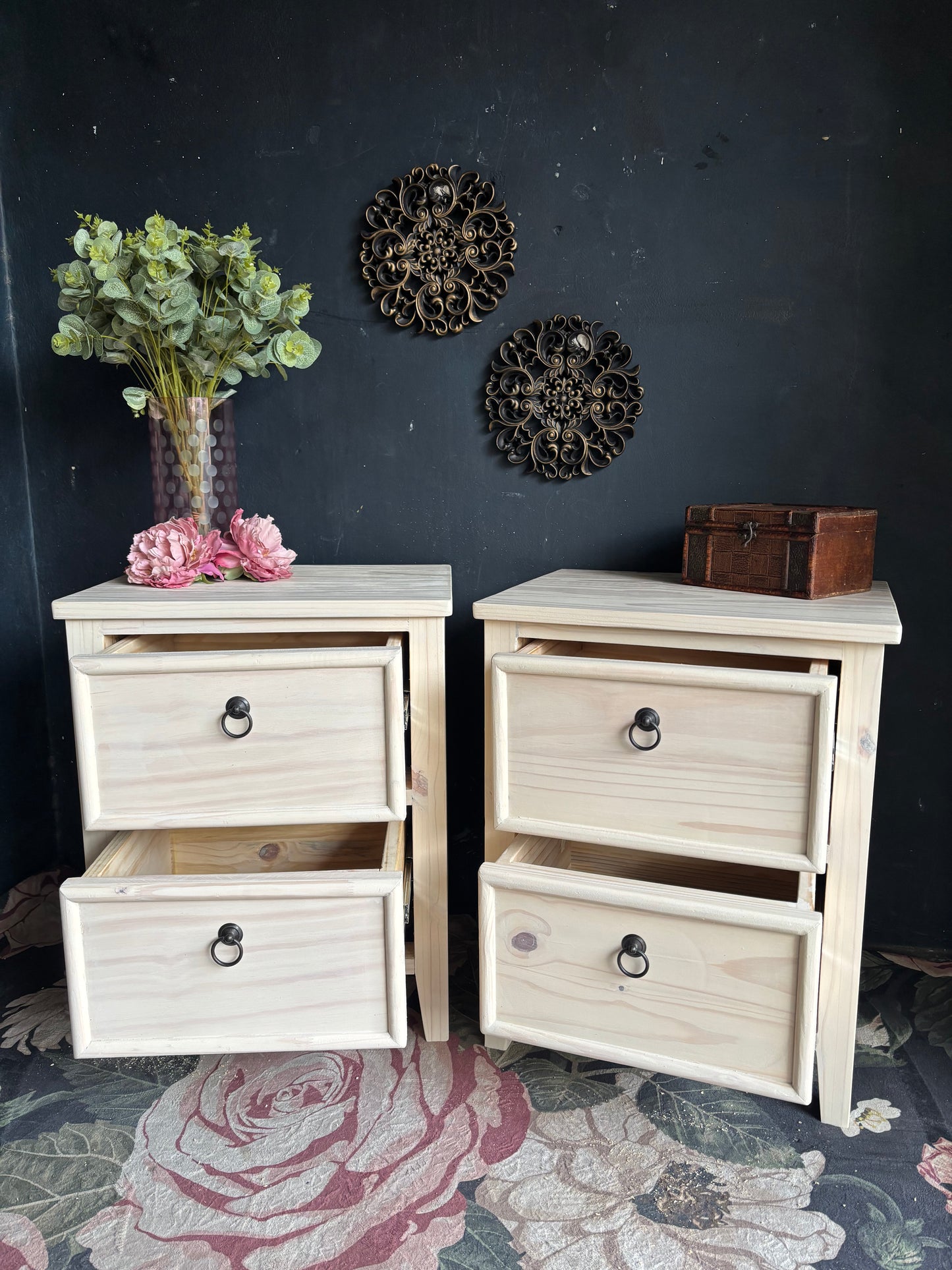 Hampton White Washed Bedside Tables (selling as a pair)
