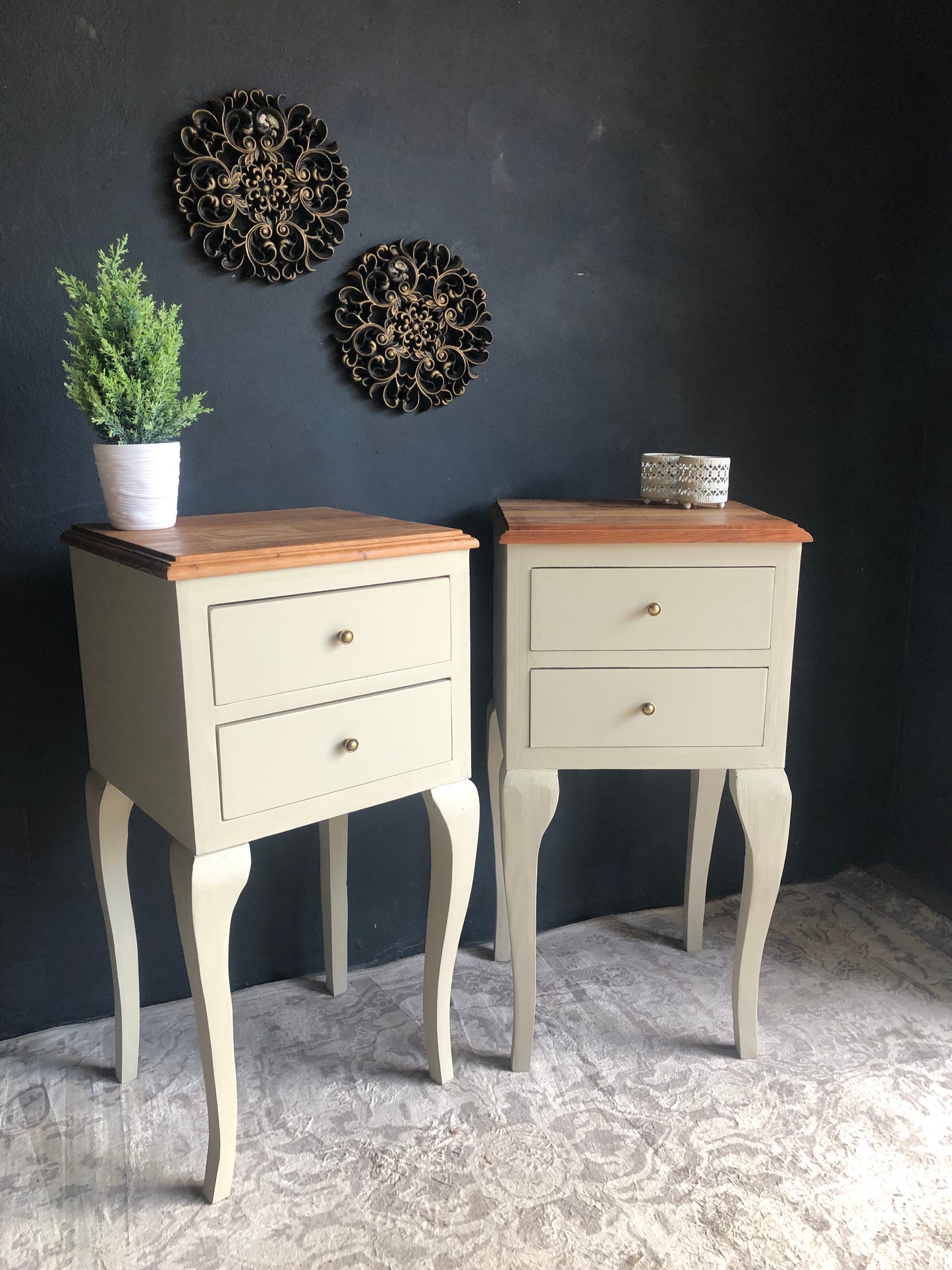 Elegant 2-Drawer French-Style Pedestal Tables (Set of 2)