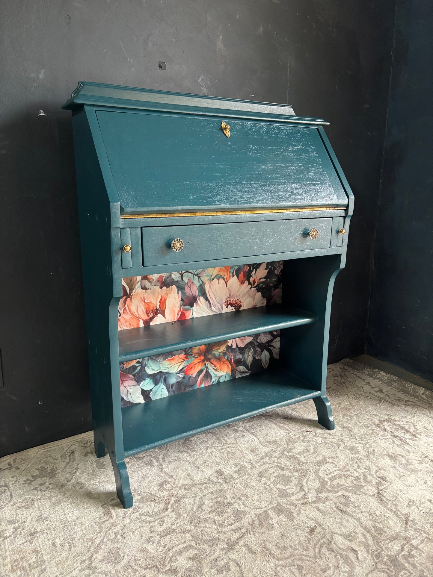 Teal Drop Front Writing Bureau