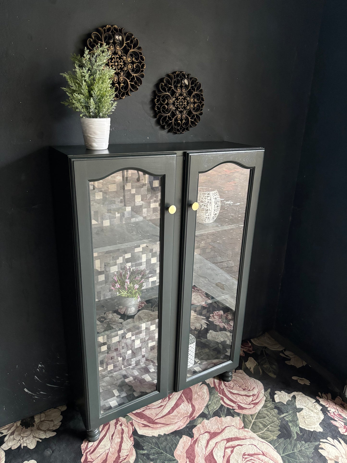 Forest Green Glass Display Cabinet