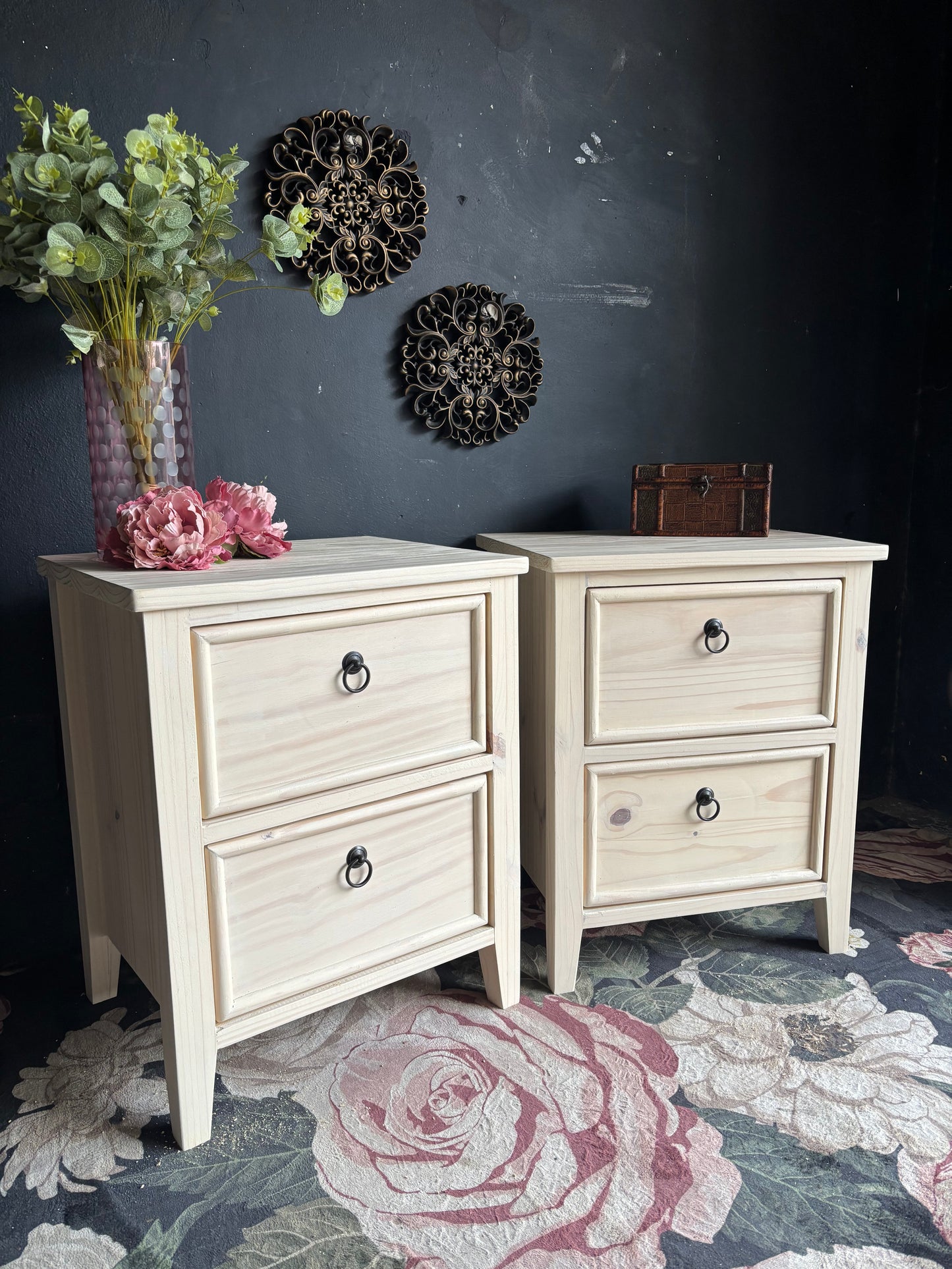 Hampton White Washed Bedside Tables (selling as a pair)