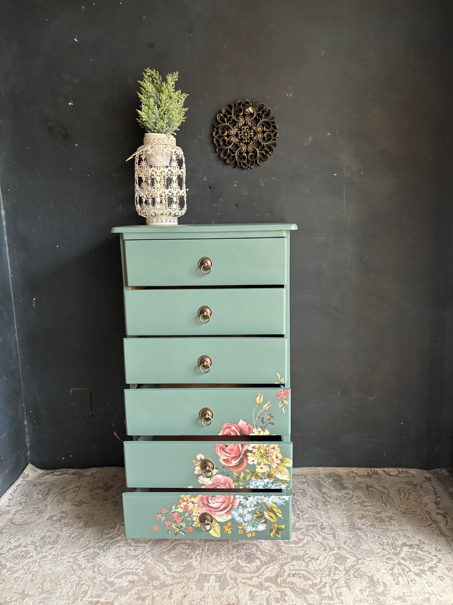 Floral Vibrant Teal Chest of Drawers