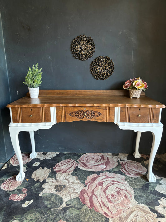 Vintage Queen Anne Desk – Two-Tone Classic Revival