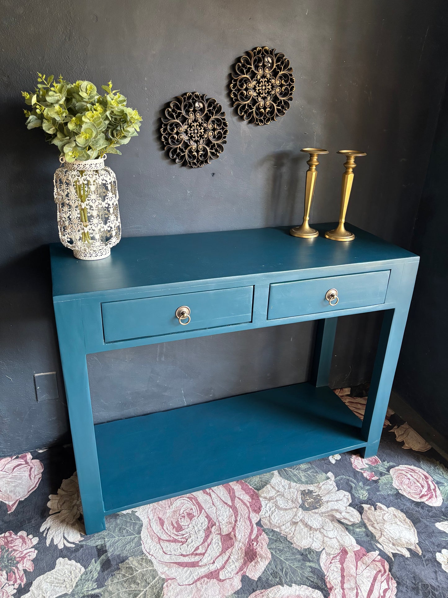 Vibrant Teal Two-Drawer Server/Console Tqble