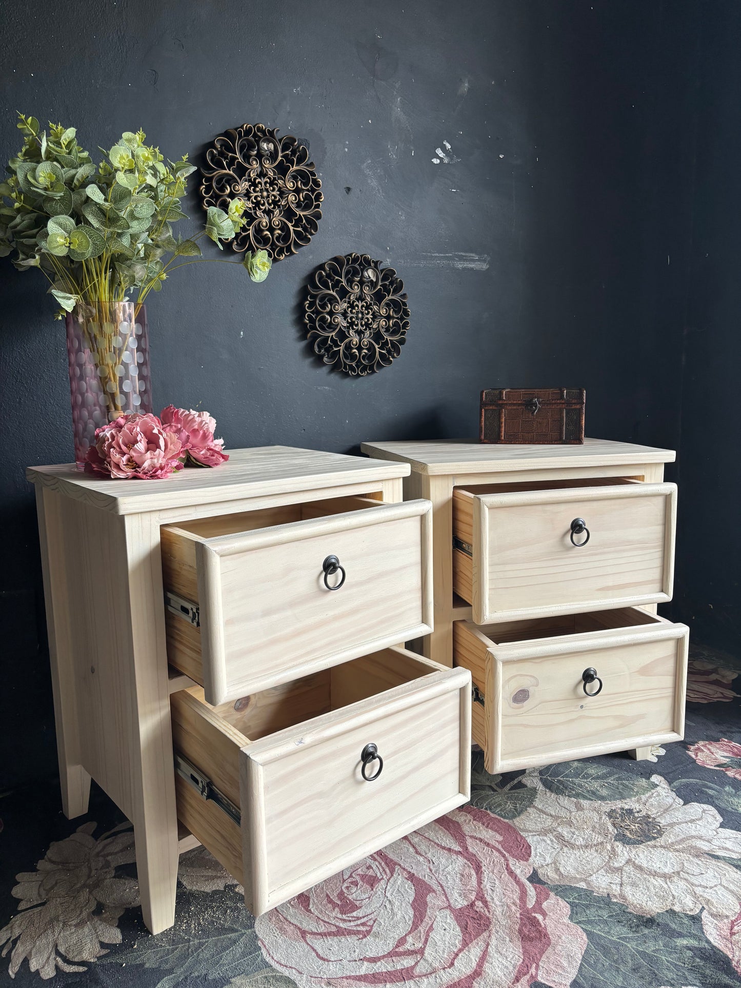 Hampton White Washed Bedside Tables (selling as a pair)