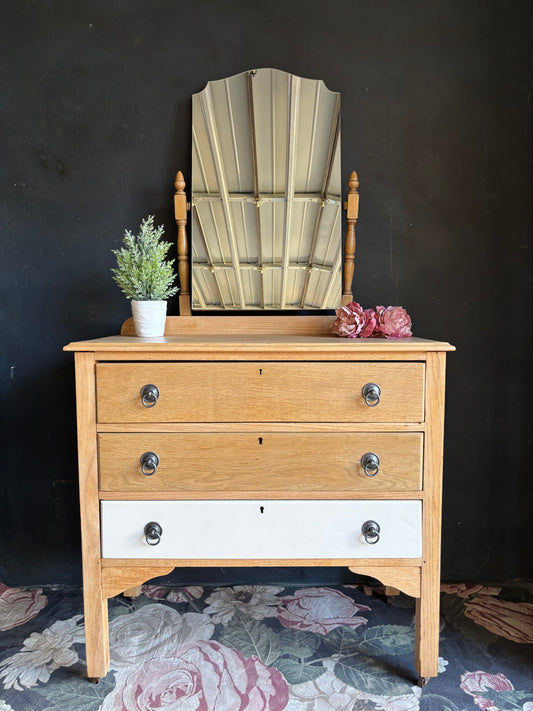 Natural Oak & White Accent Dressing Table with Mirror