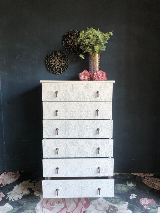 Embossed 6-Drawer Vintage Chest – Elegant Storage Solution