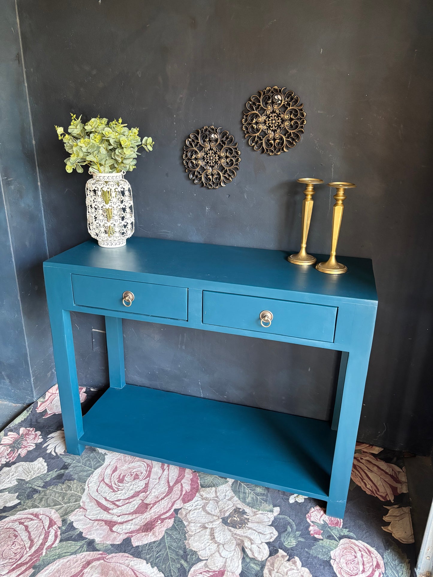 Vibrant Teal Two-Drawer Server/Console Tqble