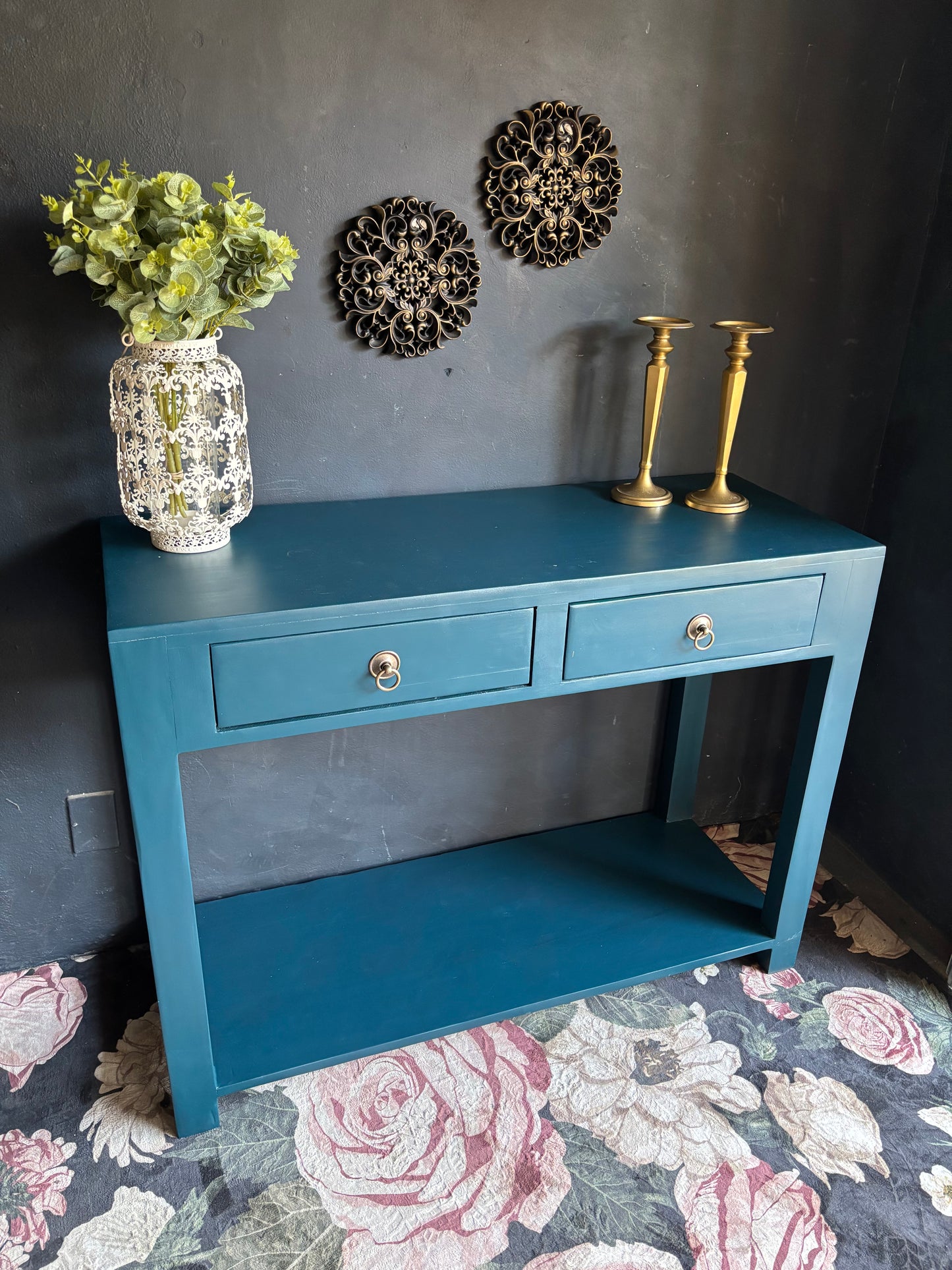 Vibrant Teal Two-Drawer Server/Console Tqble