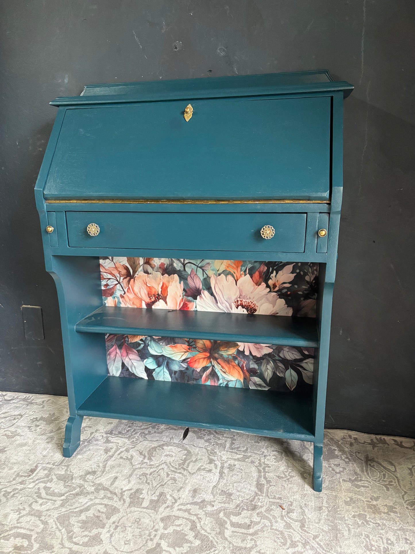 Teal Drop Front Writing Bureau