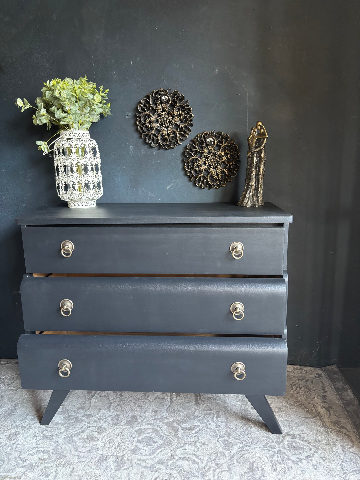 Navy 3 Drawer Chest with Brass Ring Handles