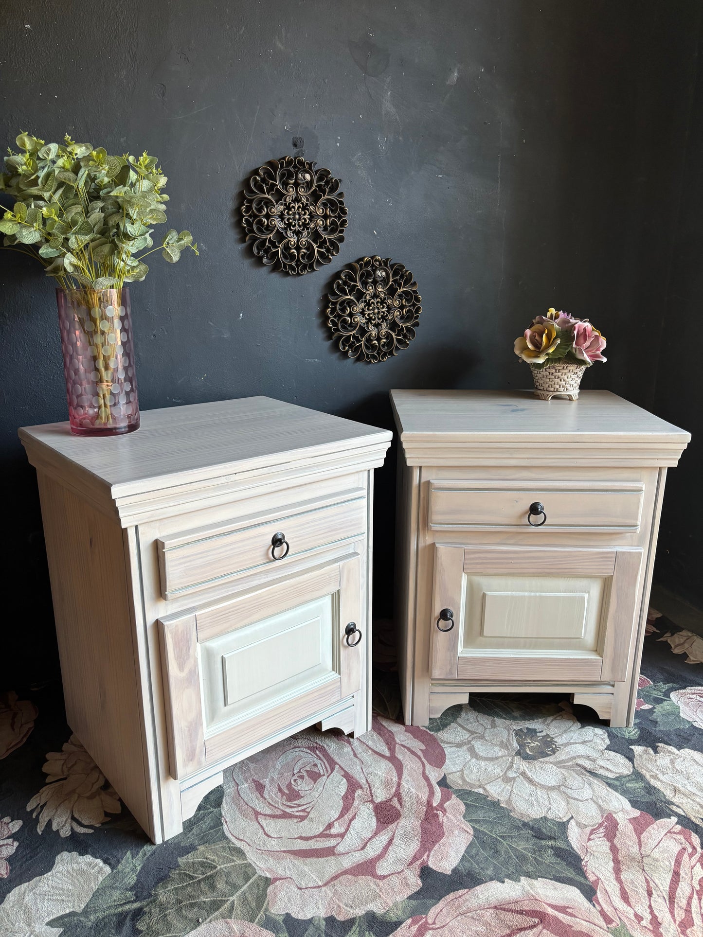 Pine Bedside Tables with Drawer and Cupboard