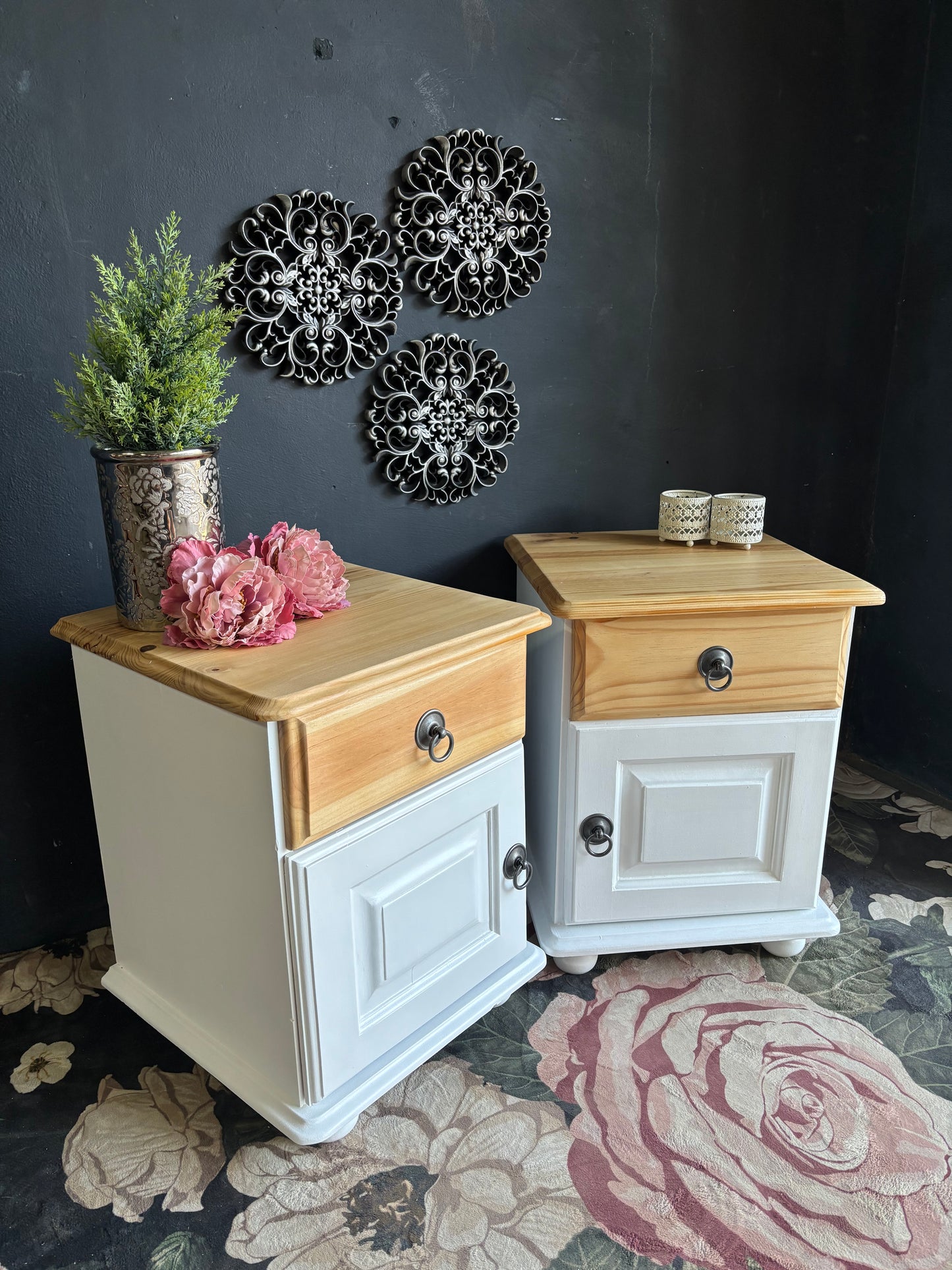 Pair of White & Pine Bedside Tables