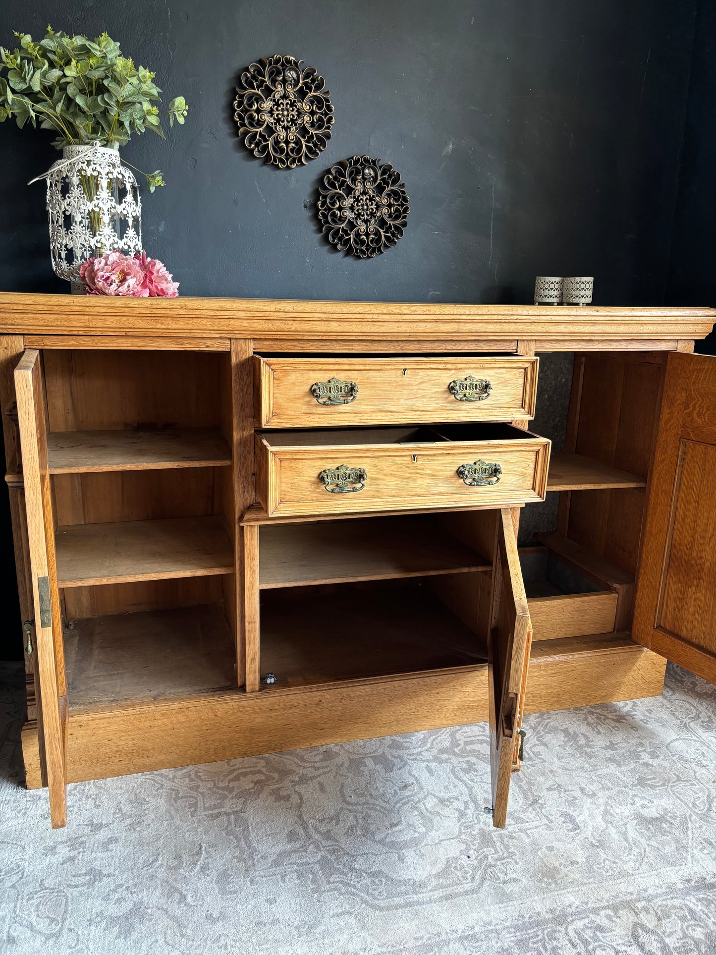Solid Oak Sideboard with Carved Detail