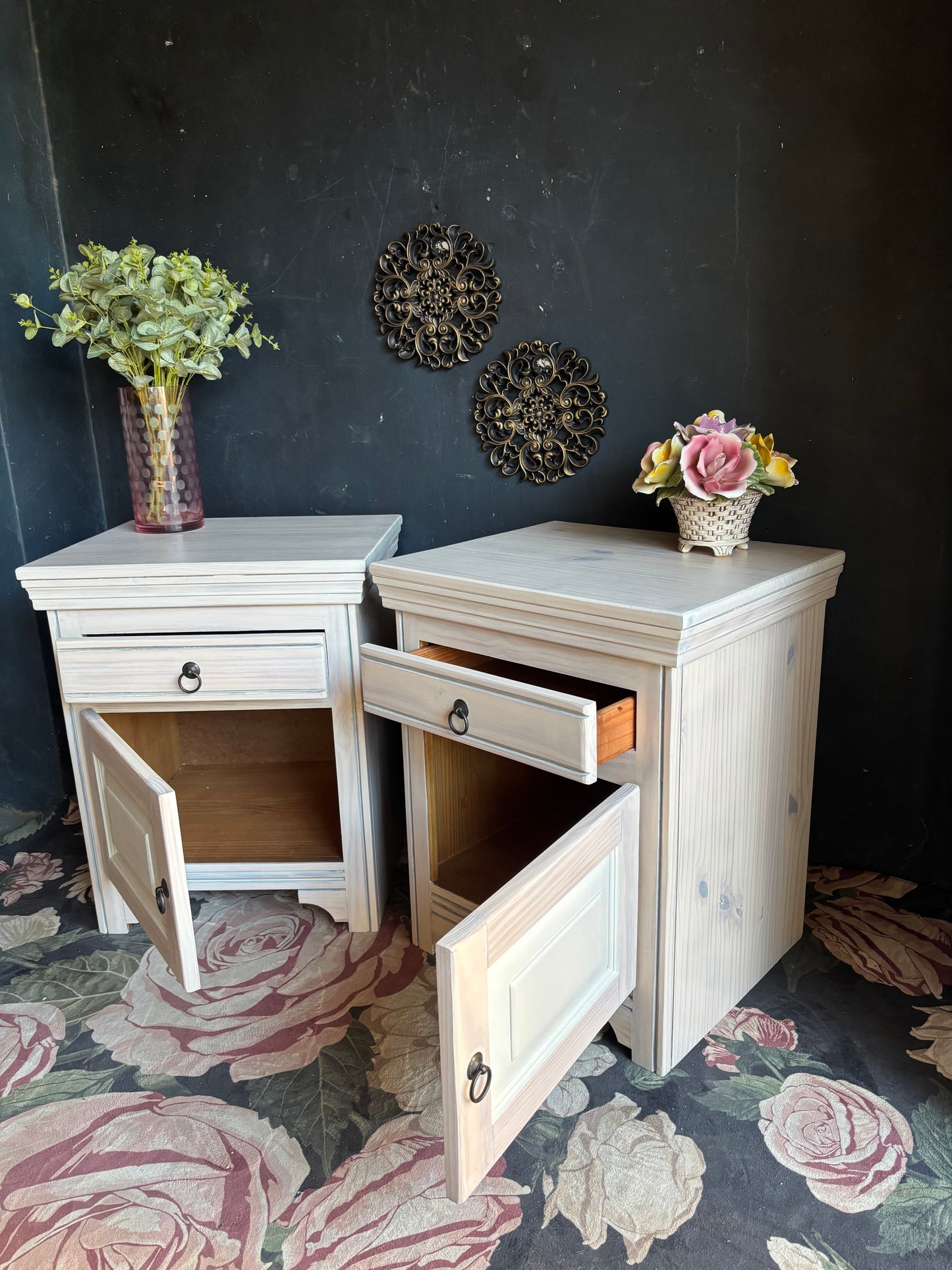Pine Bedside Tables with Drawer and Cupboard