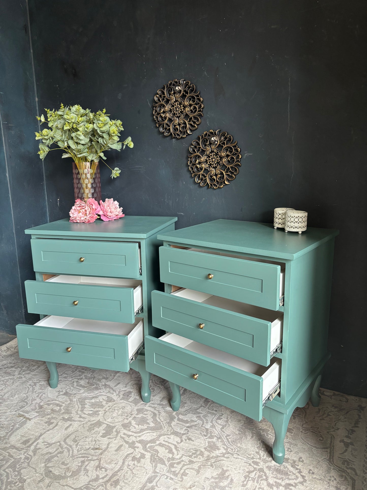 Vintage Three-Drawer Bedside Pedestals (Pair)