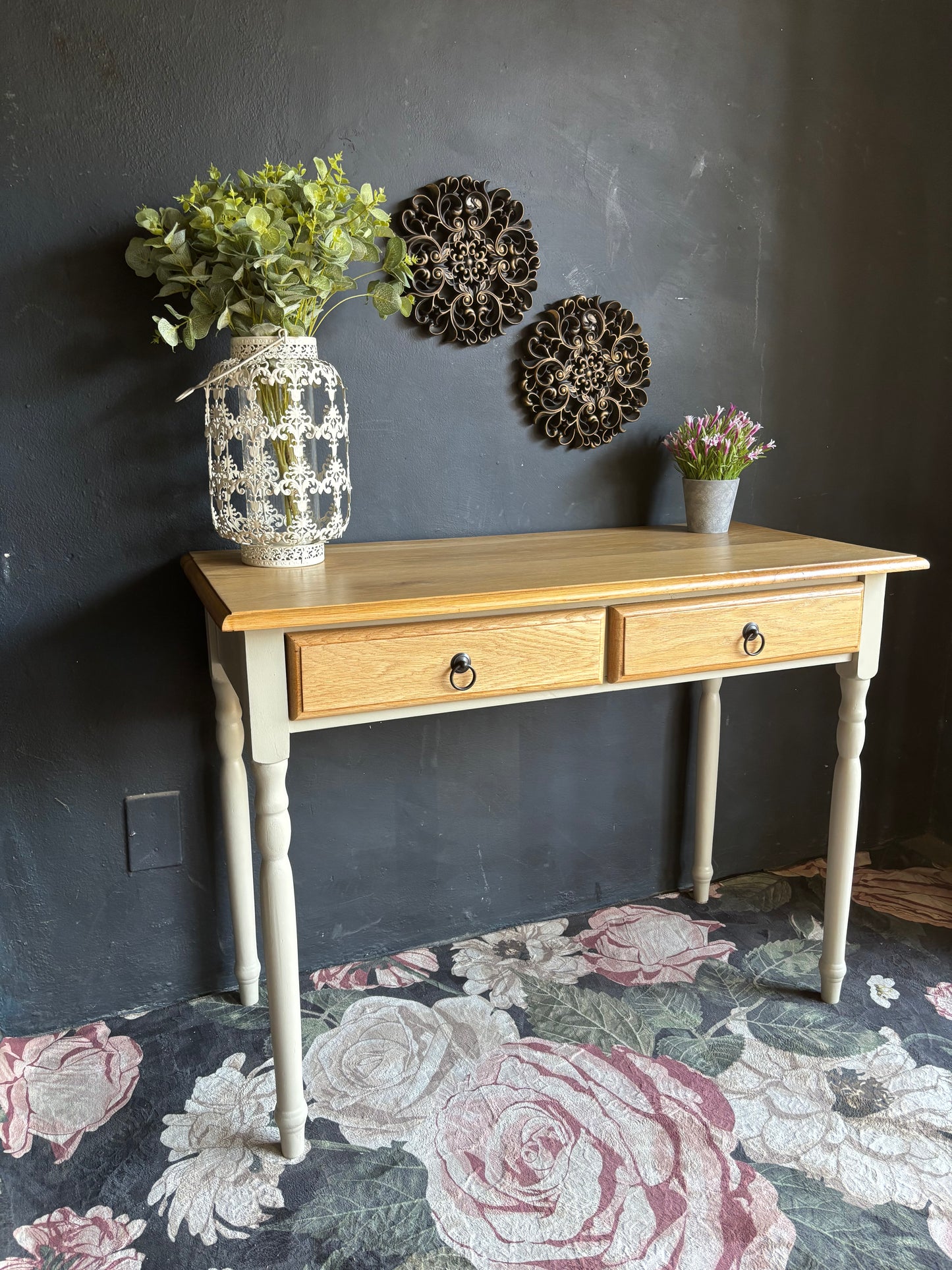 Oak and Soft White Two-Drawer Server