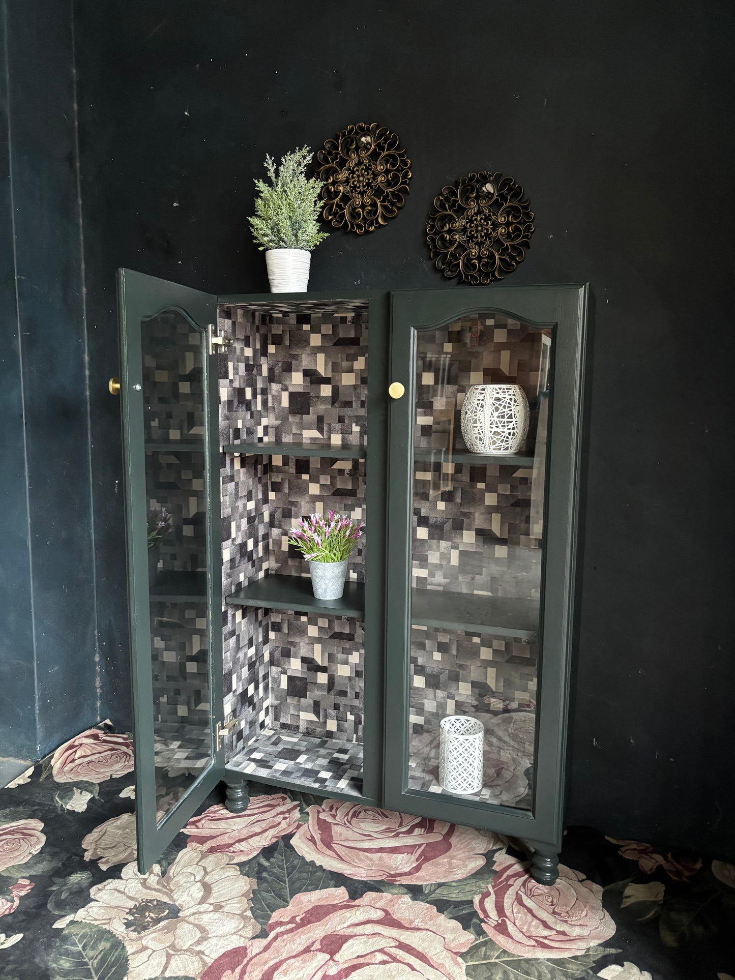 Forest Green Glass Display Cabinet