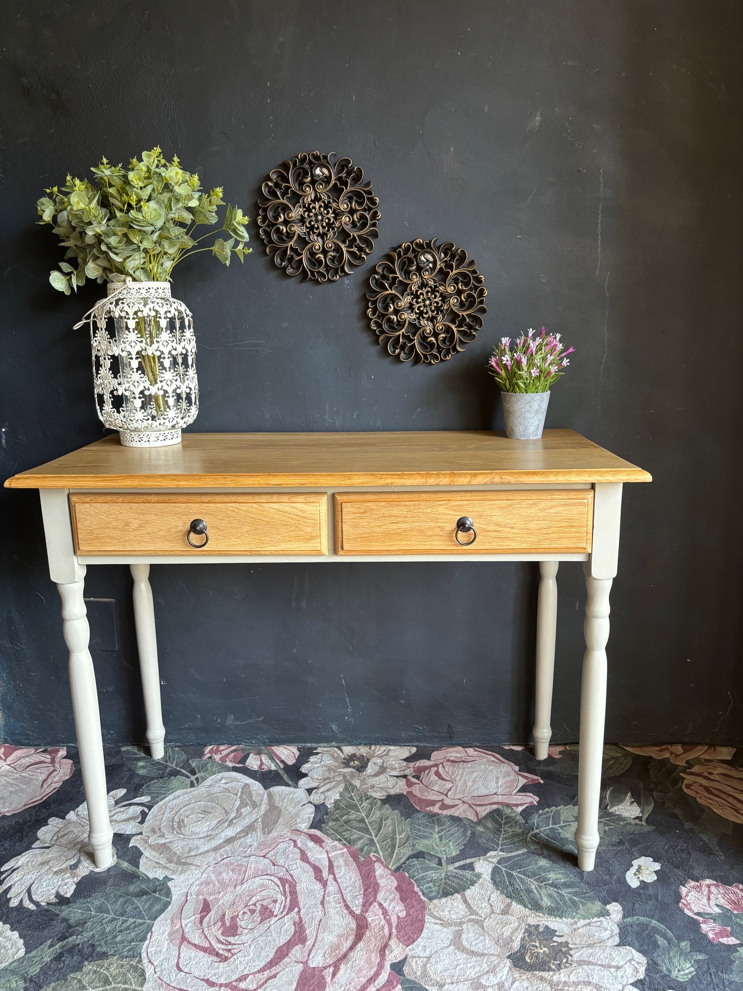 Oak and Soft White Two-Drawer Server