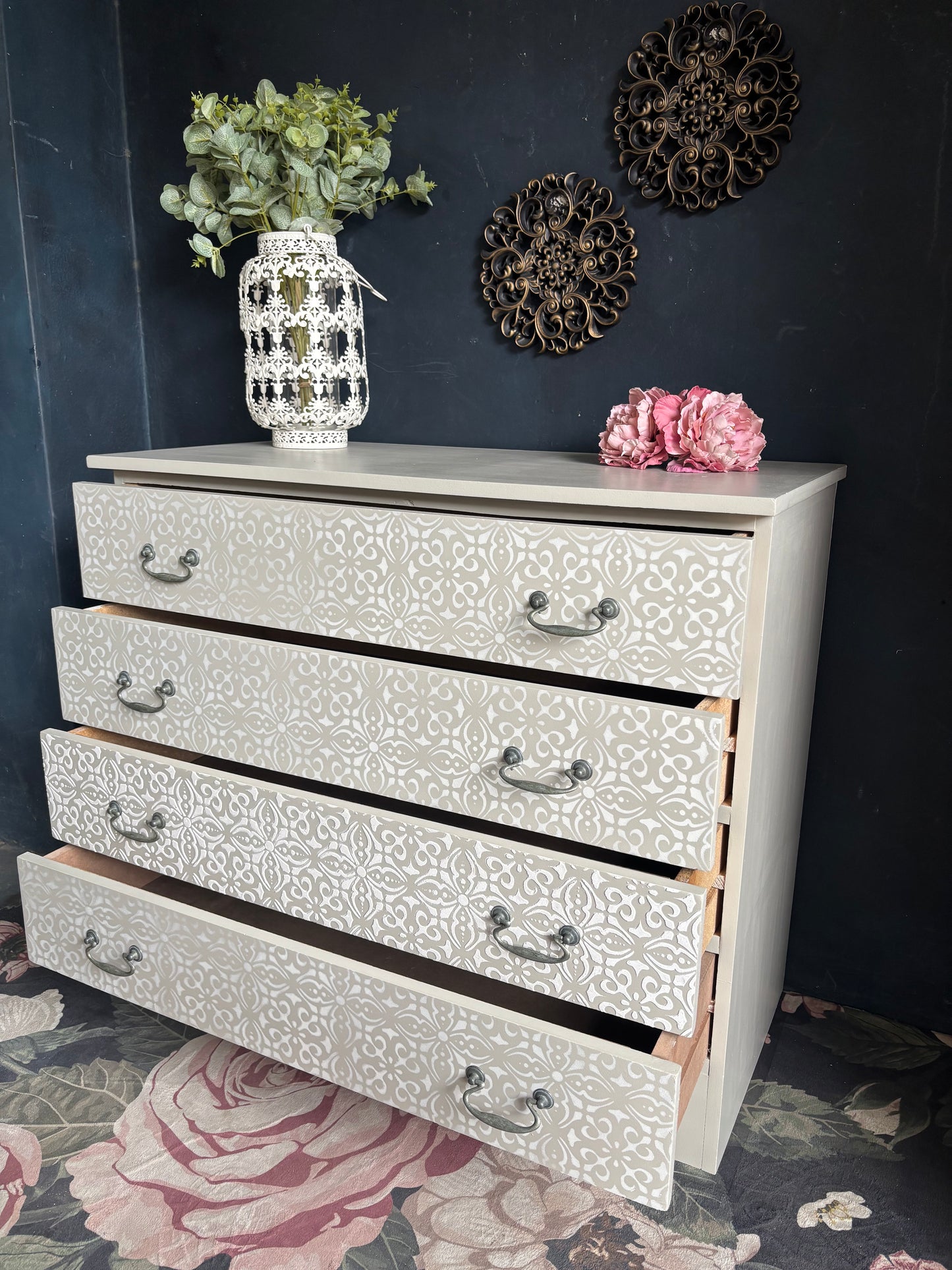Soft Neutral Patterned Four Drawer Chest