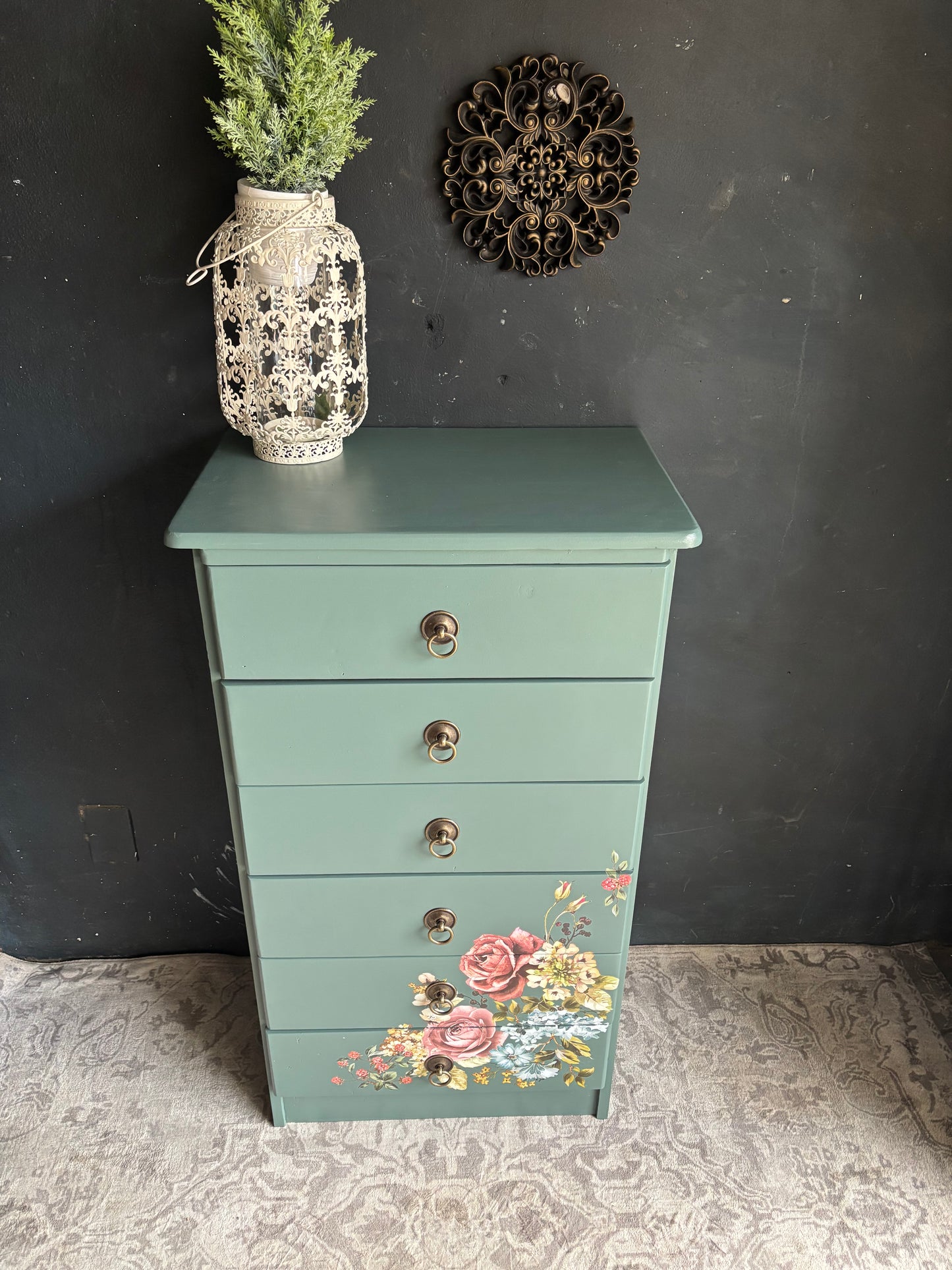 Floral Vibrant Teal Chest of Drawers