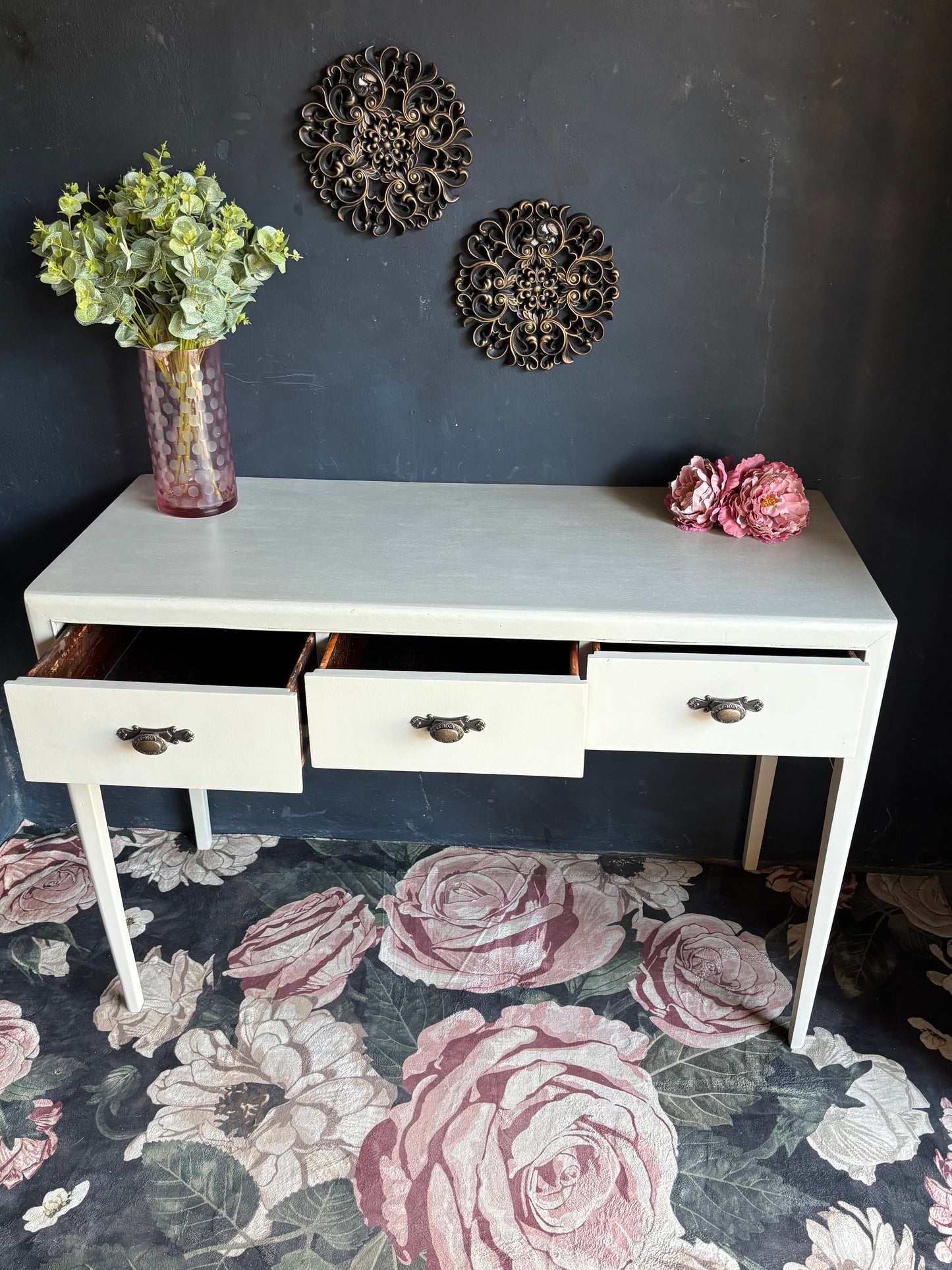 Beige Three-Drawer Console Table
