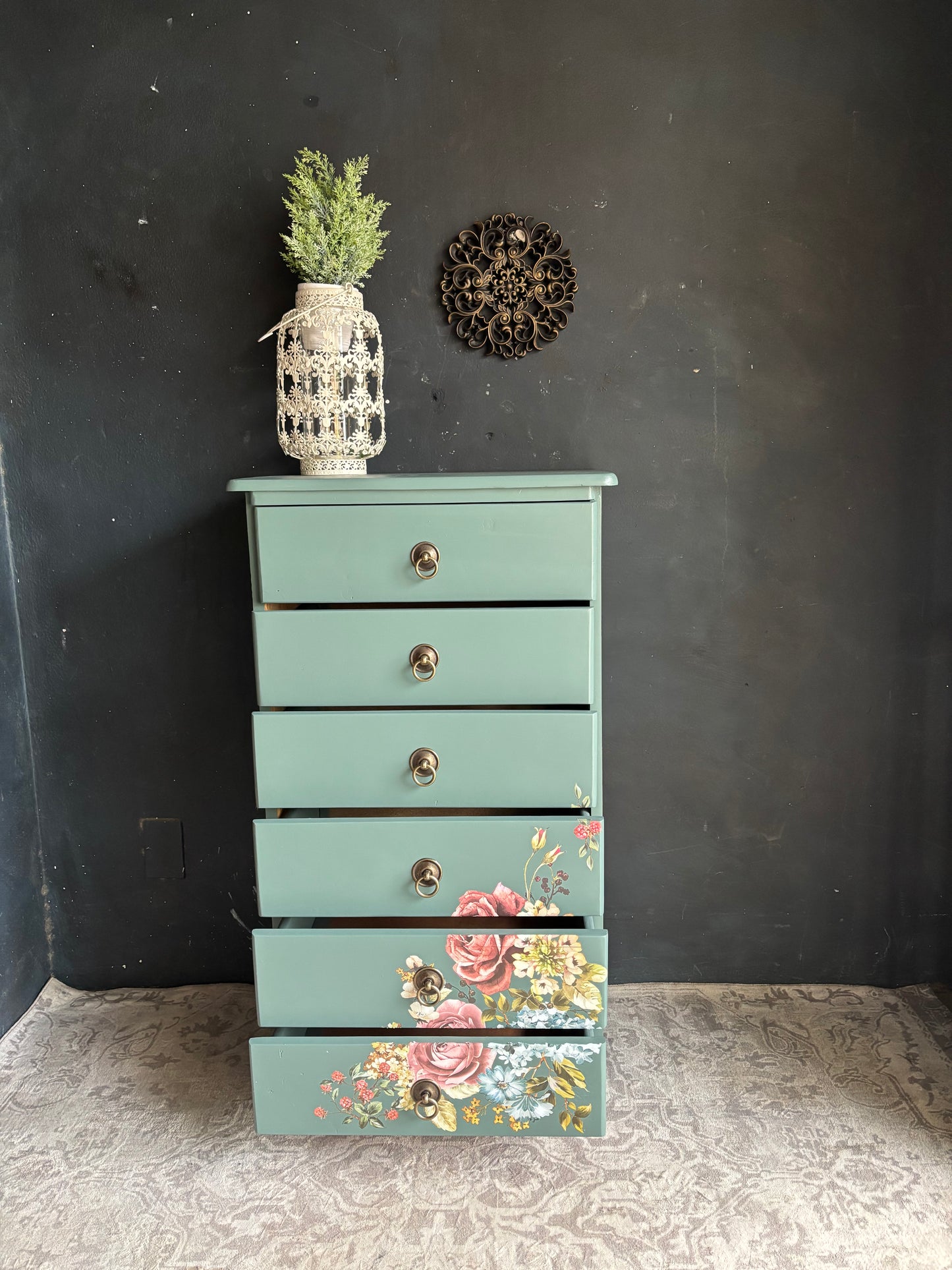 Floral Vibrant Teal Chest of Drawers