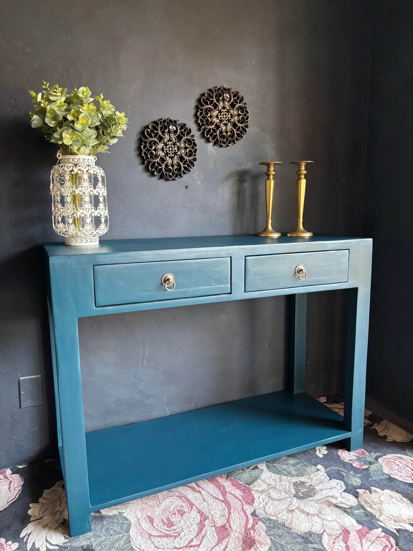 Vibrant Teal Two-Drawer Server/Console Tqble