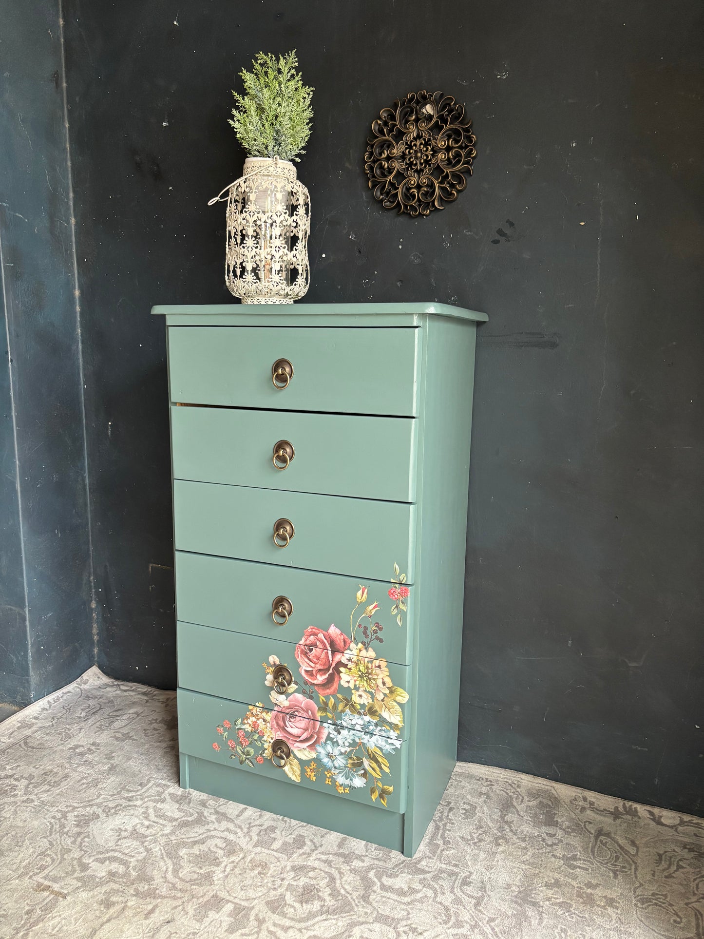 Floral Vibrant Teal Chest of Drawers